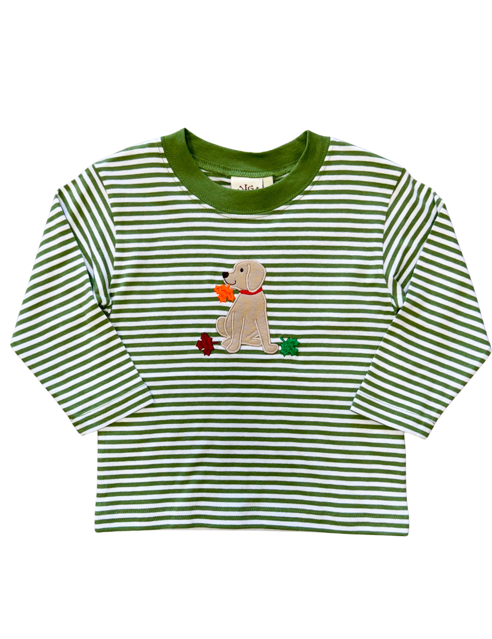 Lab w/ Leaves L/S T-Shirt - Green Stripe Boys Tees Luigi