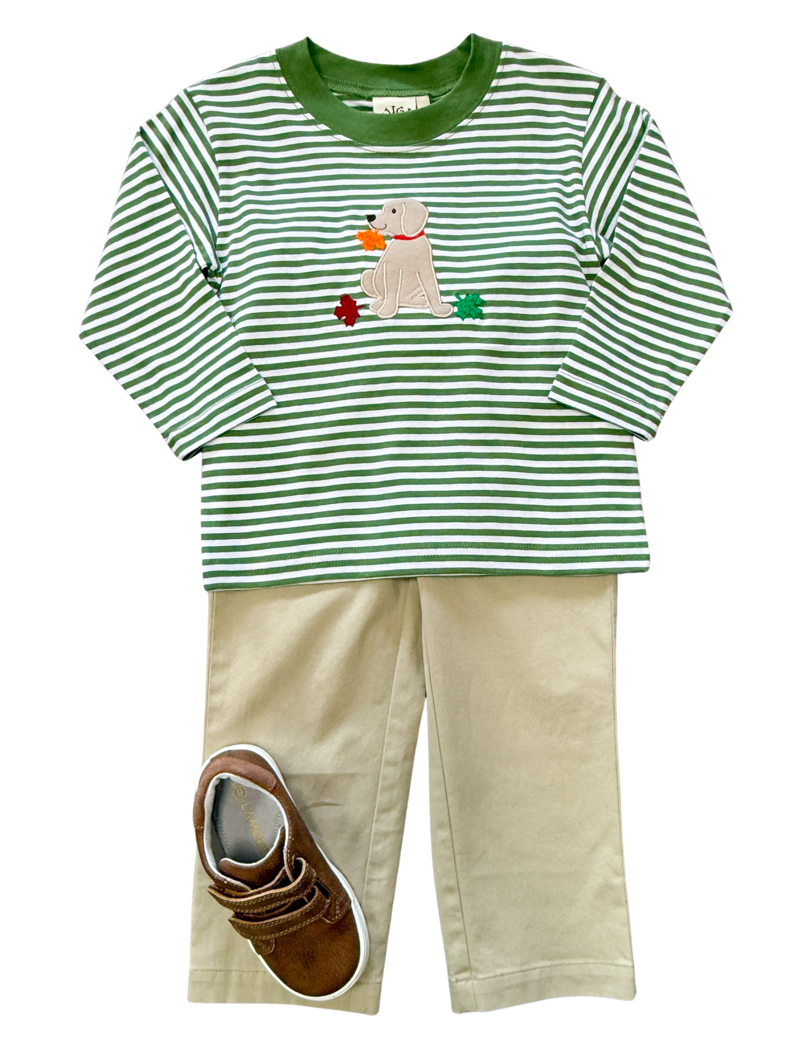 Lab w/ Leaves L/S T-Shirt - Green Stripe Boys Tees Luigi