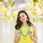 34" Blue and White Glass with Andrea Cross Necklaces Hidden Truth Jewelry