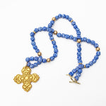 34" Blue and White Glass with Andrea Cross Necklaces Hidden Truth Jewelry