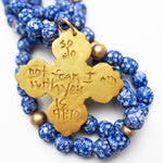 34" Blue and White Glass with Andrea Cross Necklaces Hidden Truth Jewelry