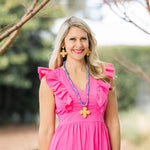 34" Blue and White Glass with Andrea Cross Necklaces Hidden Truth Jewelry