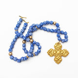 34" Blue and White Glass with Andrea Cross Necklaces Hidden Truth Jewelry