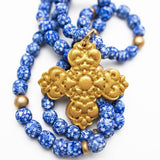 34" Blue and White Glass with Andrea Cross Necklaces Hidden Truth Jewelry
