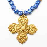 34" Blue and White Glass with Andrea Cross Necklaces Hidden Truth Jewelry