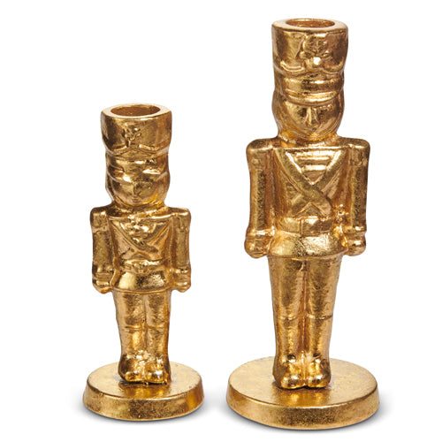 Set of 2 Gold Nutcracker Candlesticks Seasonal Raz Imports