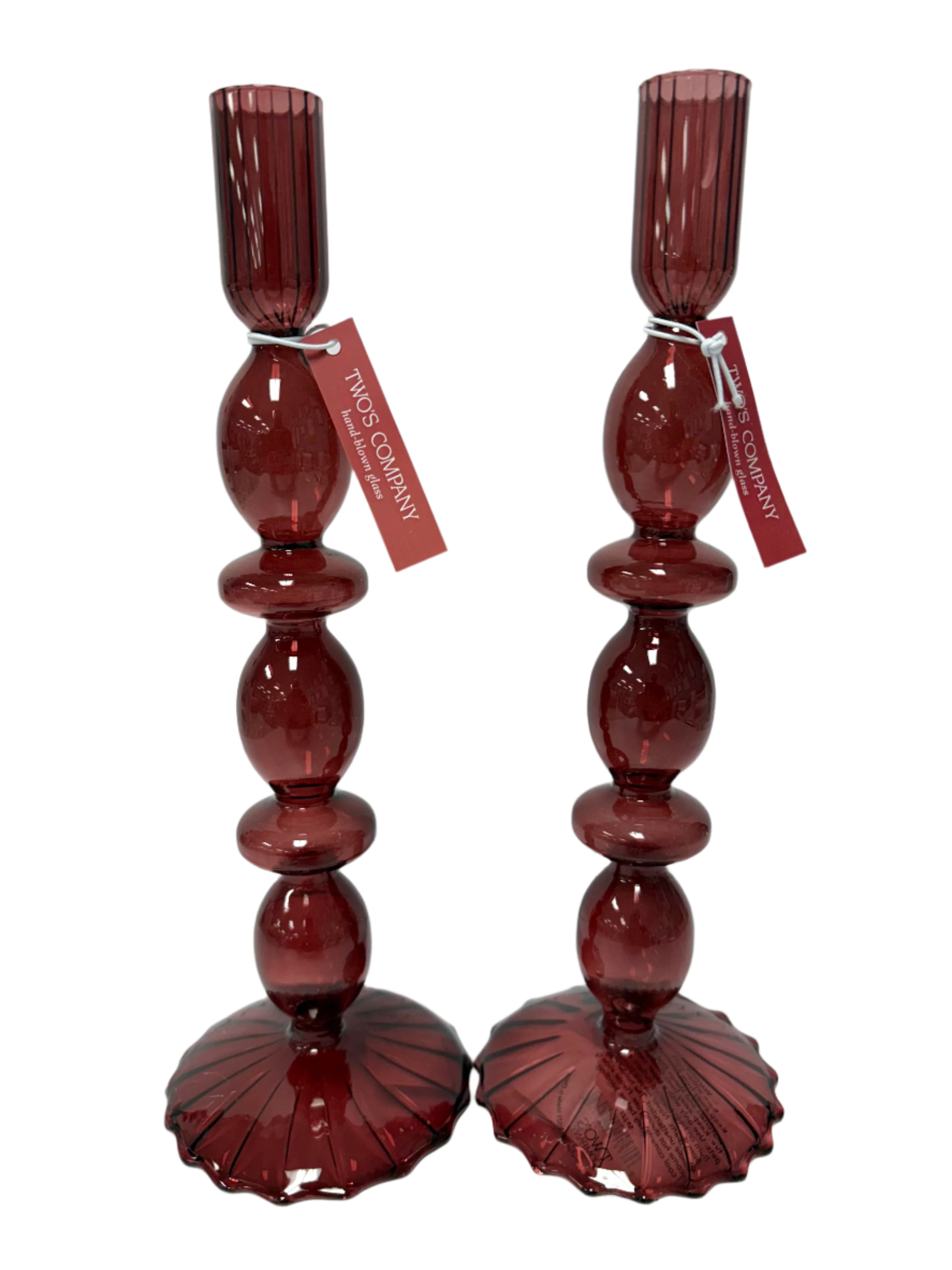 Glass Tapered Candlesticks - Assorted Home Decor Two's Company Burgundy