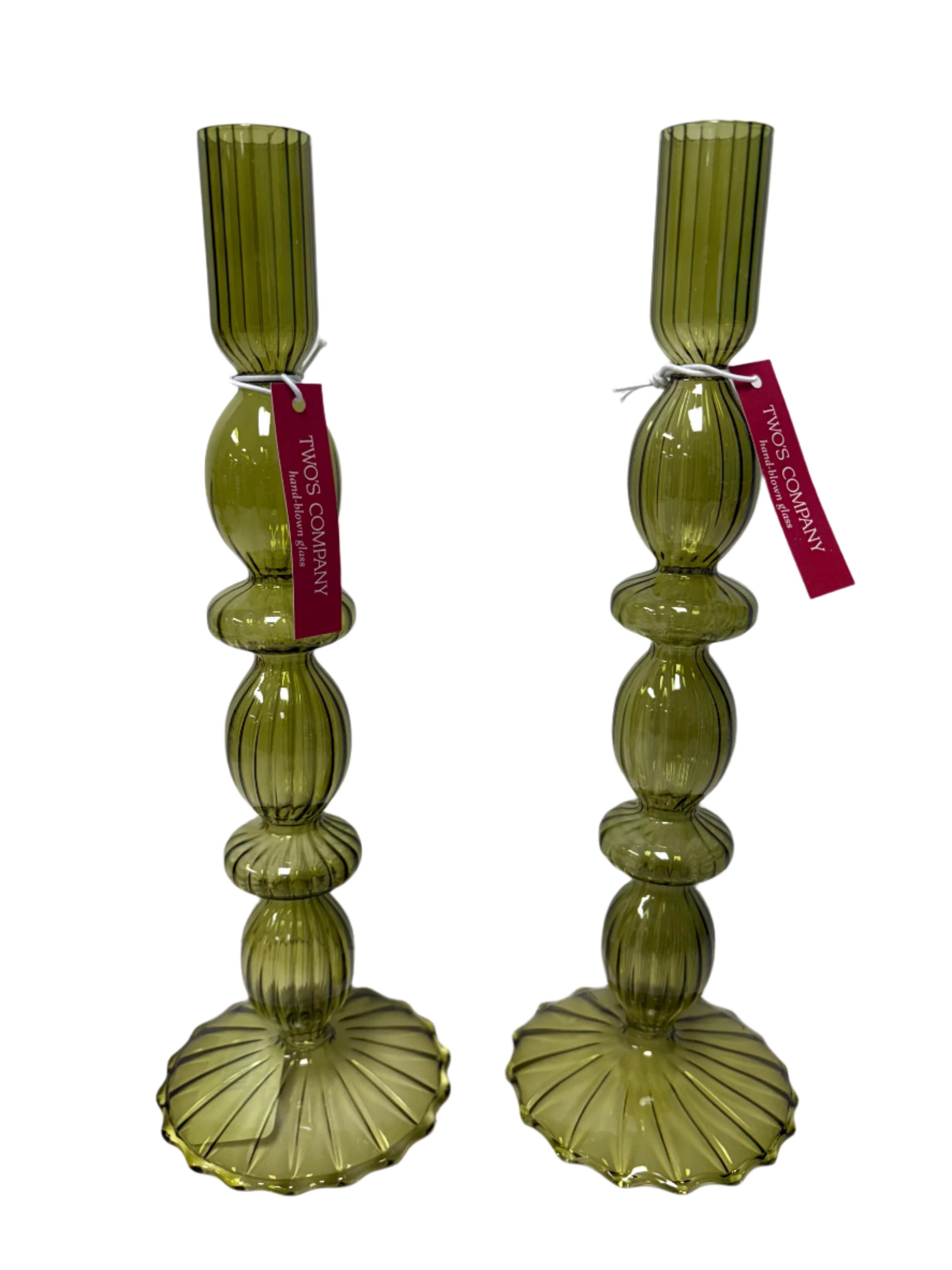 Glass Tapered Candlesticks - Assorted Home Decor Two's Company Olive