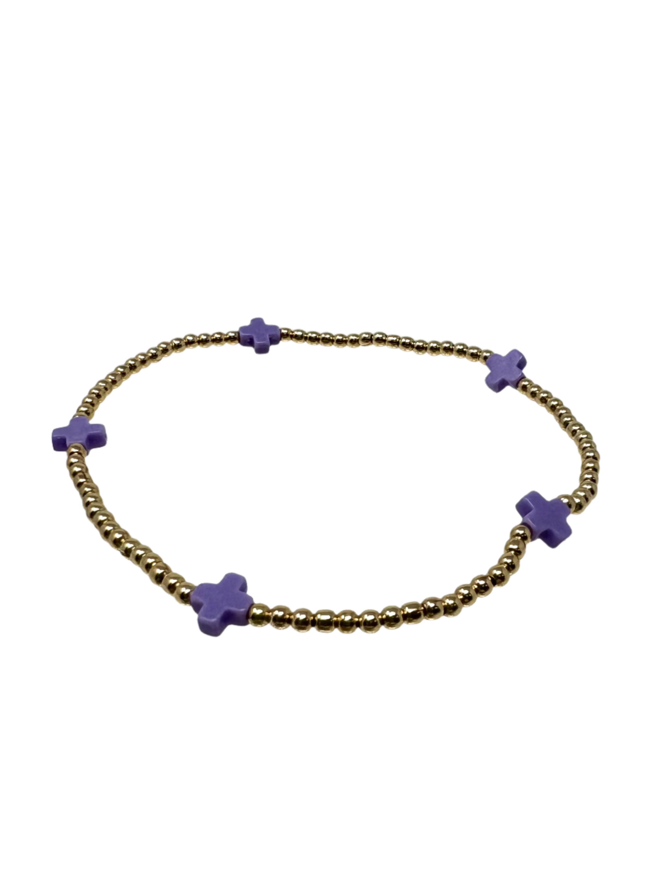 Signature Cross Small Gold Pattern 2mm Bracelet - Purple Bracelets enewton