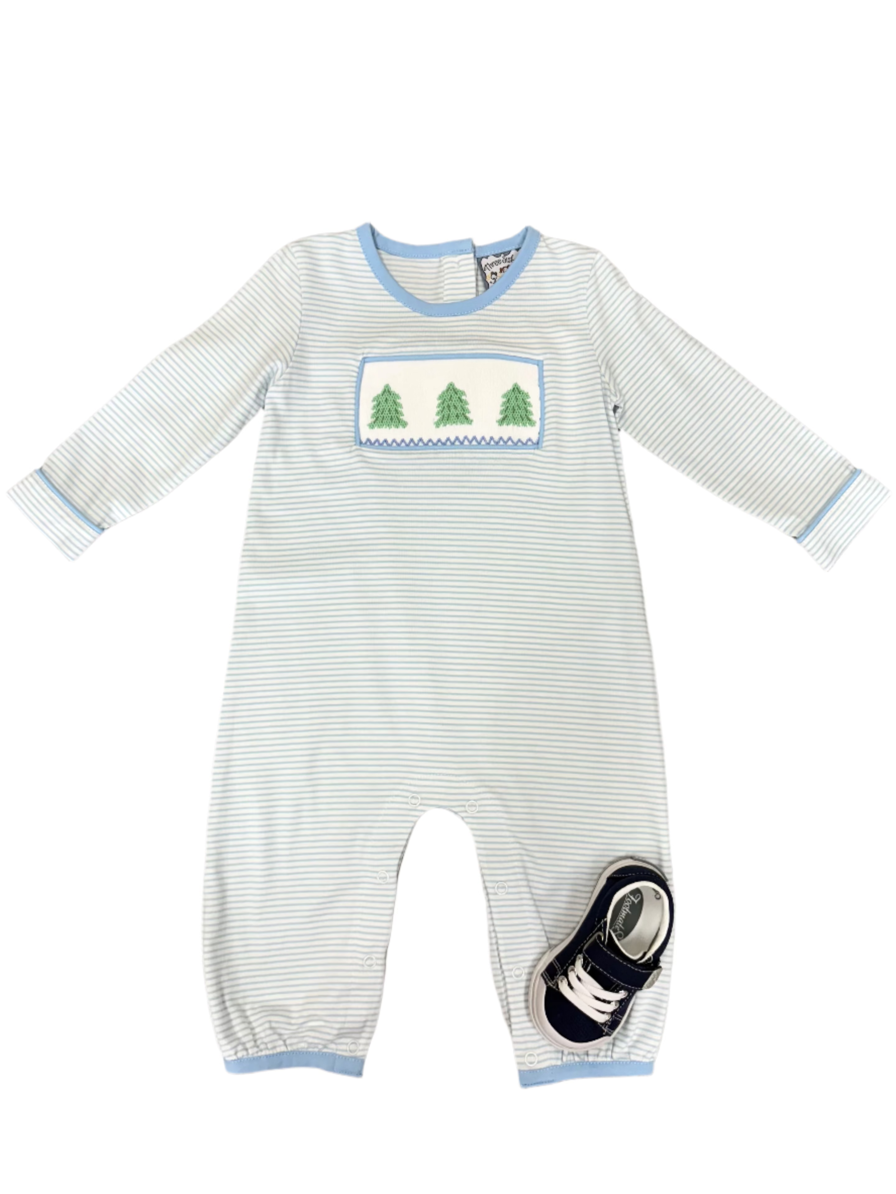 Christmas Tree Smocked Boy Romper Boys Bubbles + Rompers Three Sisters