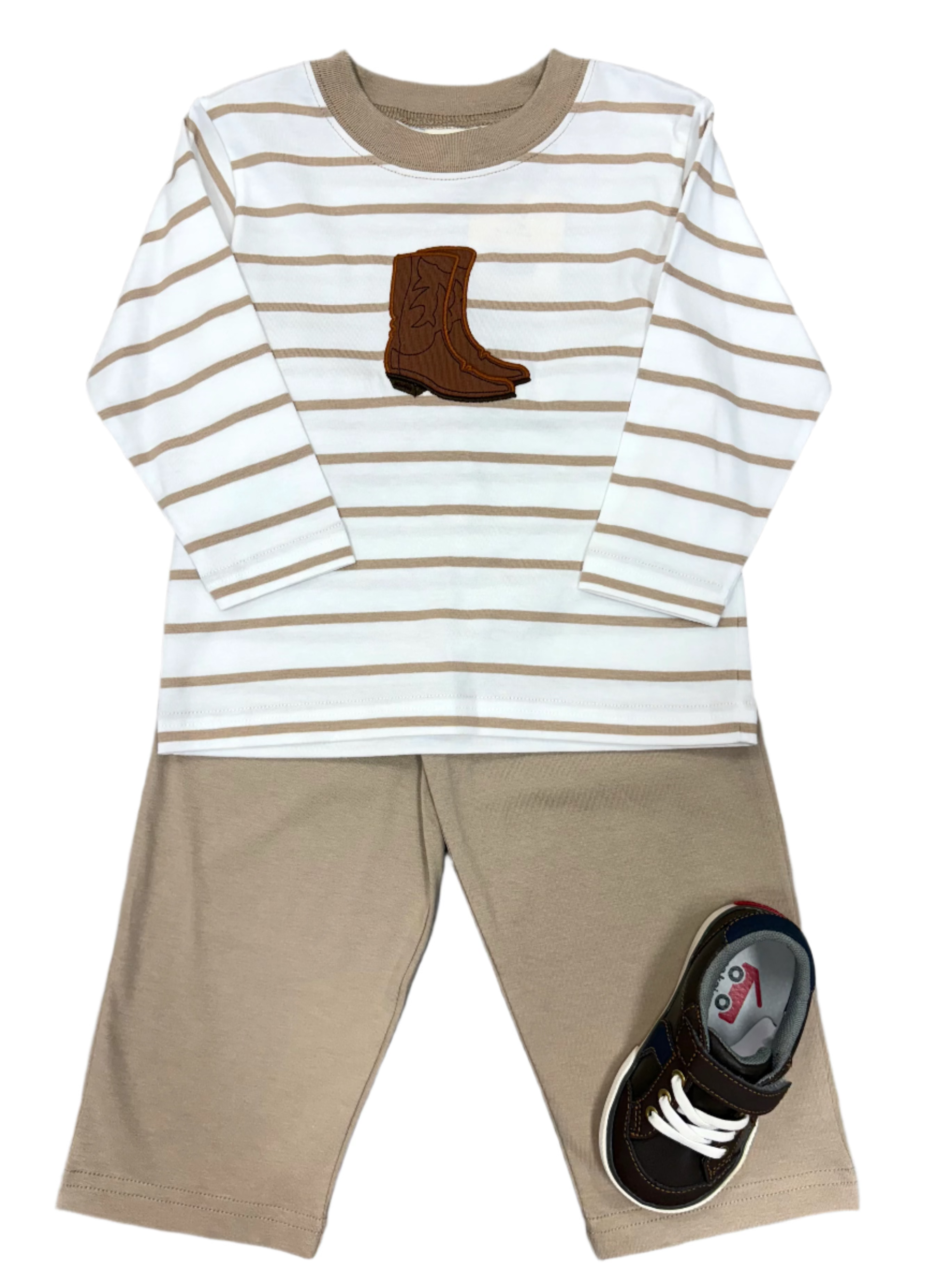 Boys Cowboy Boot L/S Tee - White & Sand Boys Shirts + Polos Luigi