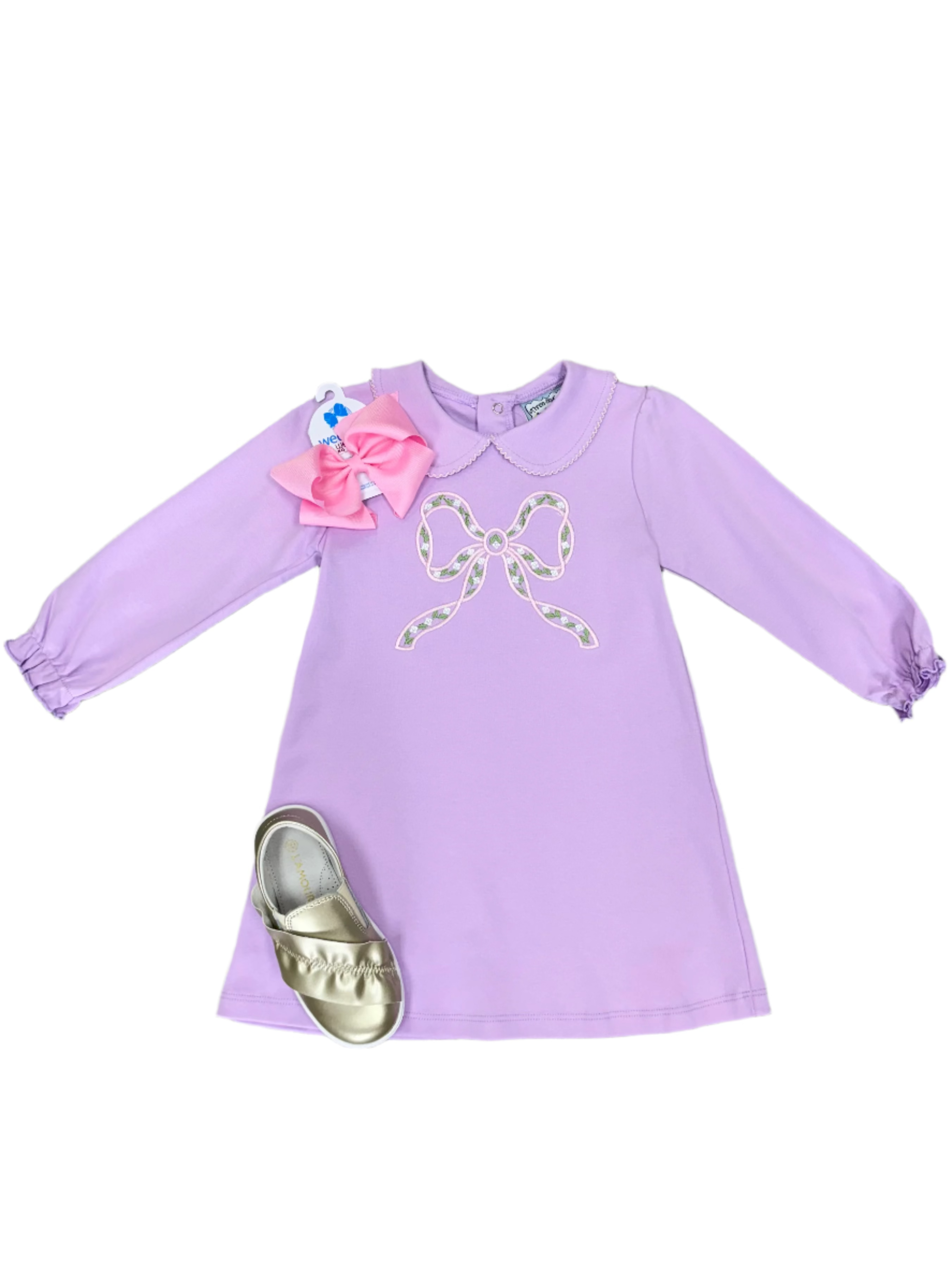 Bow L/S Dress Girls Play Dresses Three Sisters