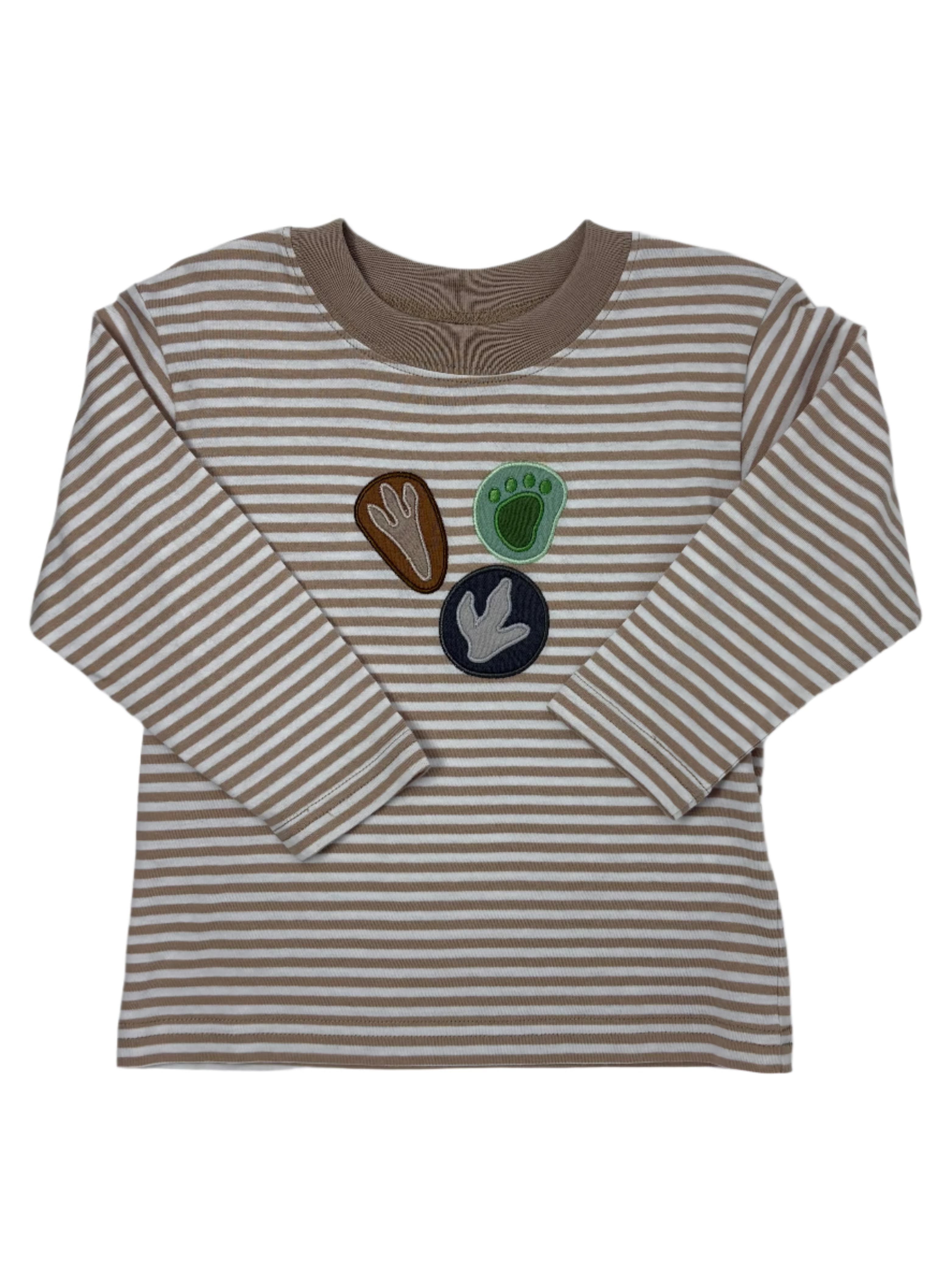 Boys Dino Footprints L/S Tee - Sand & White Boys Shirts + Polos Luigi