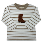 Boys Cowboy Boot L/S Tee - White & Sand Boys Shirts + Polos Luigi