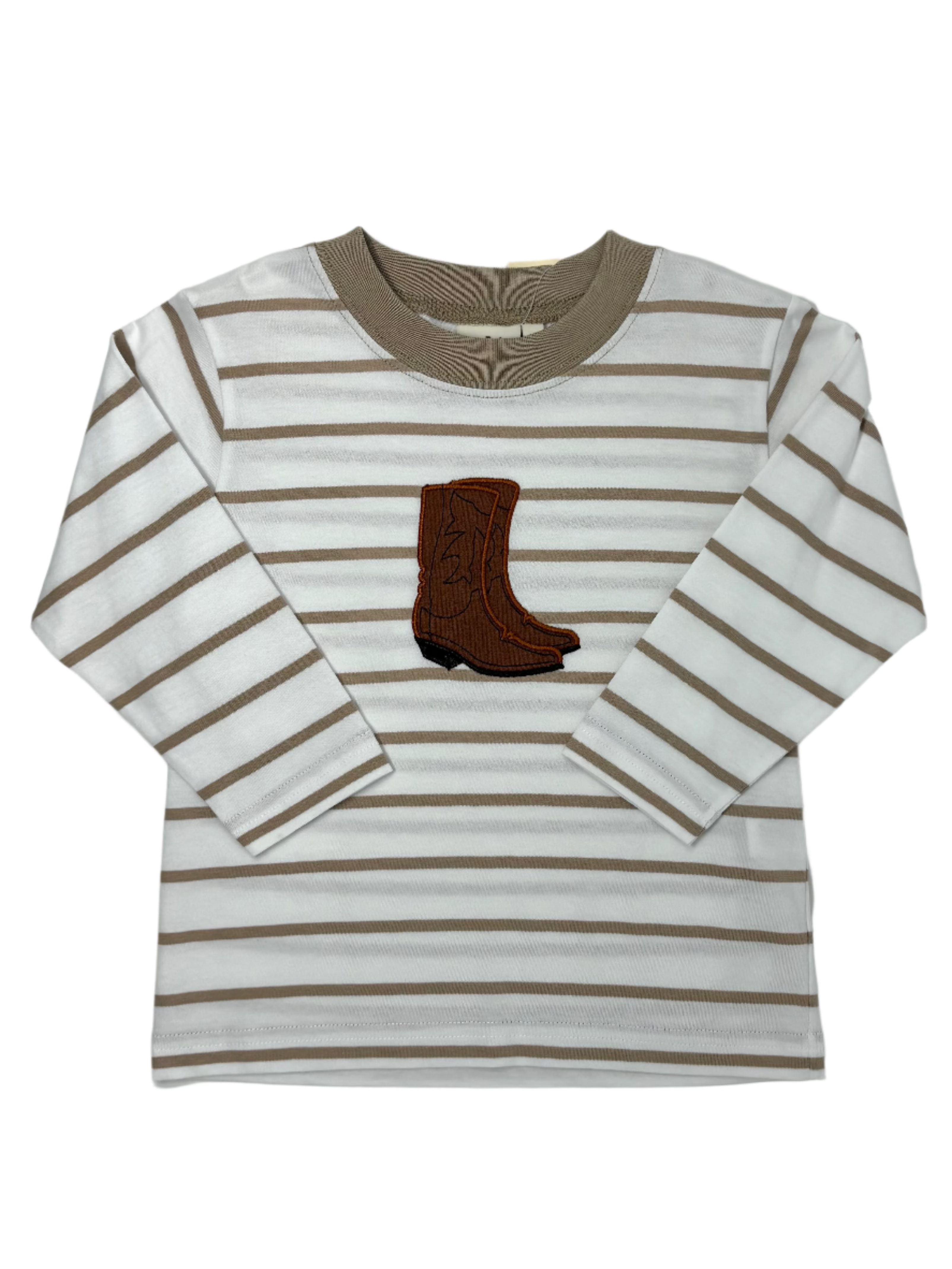 Boys Cowboy Boot L/S Tee - White & Sand Boys Shirts + Polos Luigi