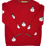 Girls Snowman Sweater - Deep Red