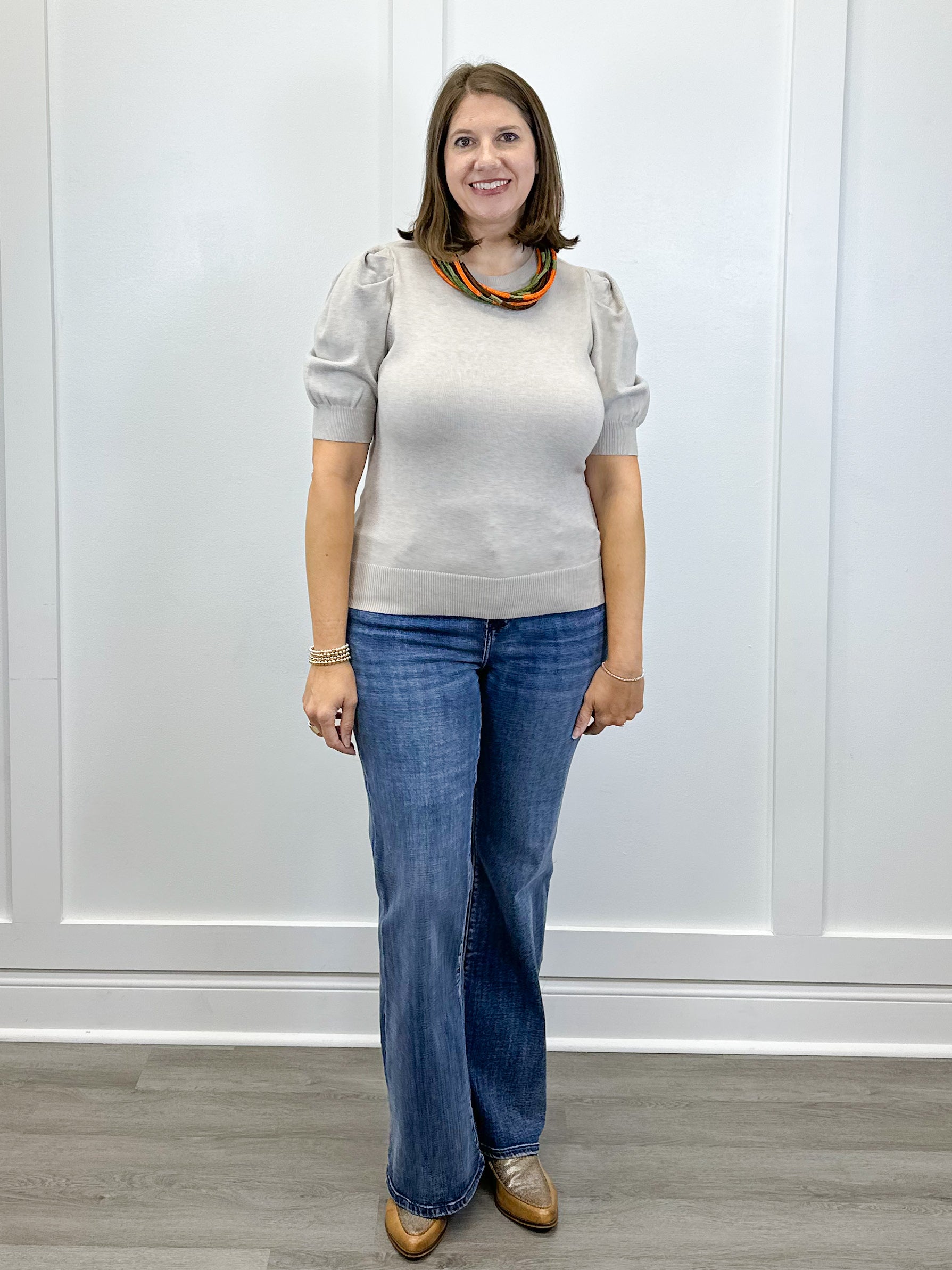 Alexandra Puff Sleeve Sweater - Heather Mocha Sweaters Zenana