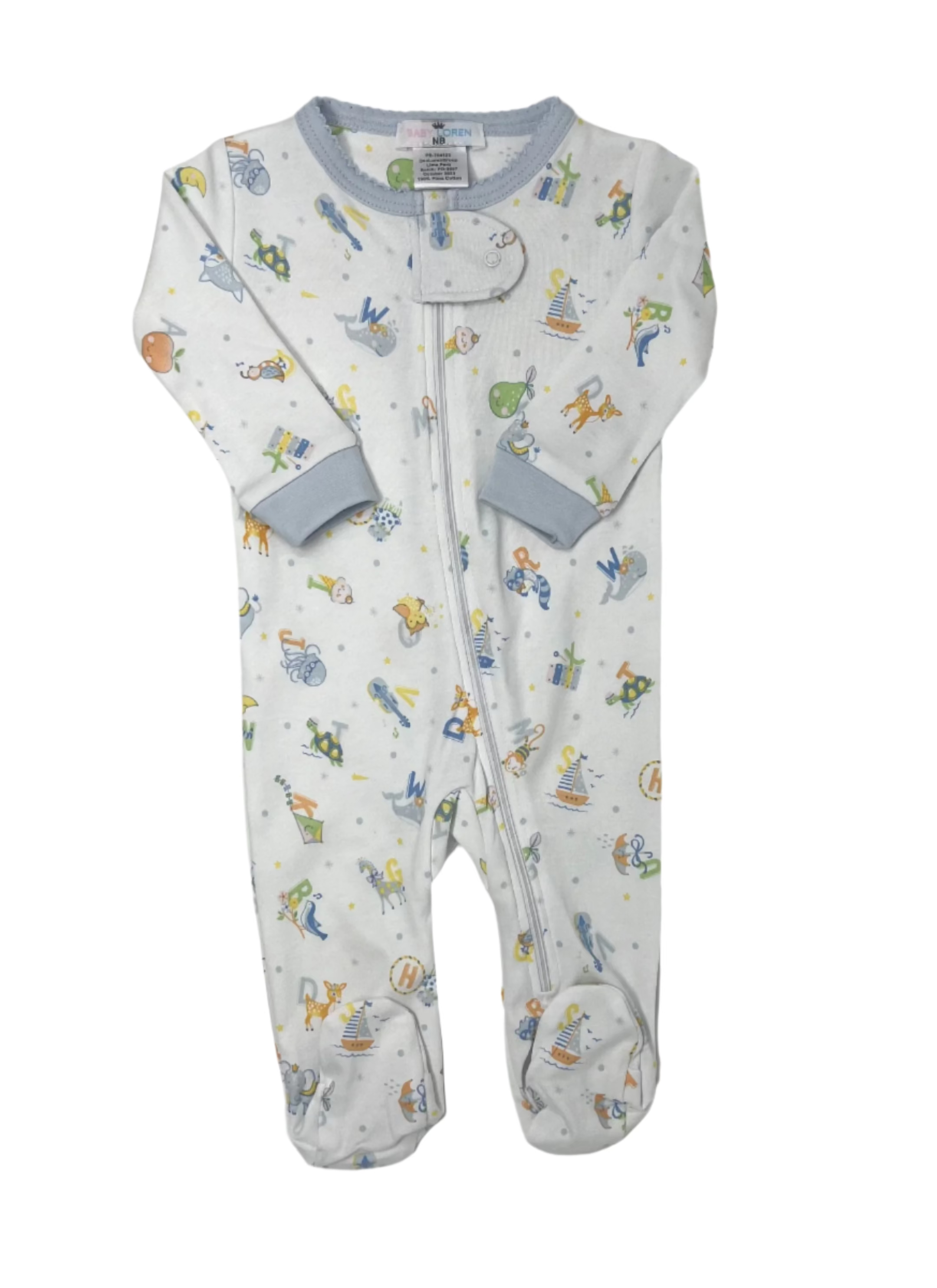 Blue ABC Baby Pima Zipper Footie Baby Sleepwear Baby Loren