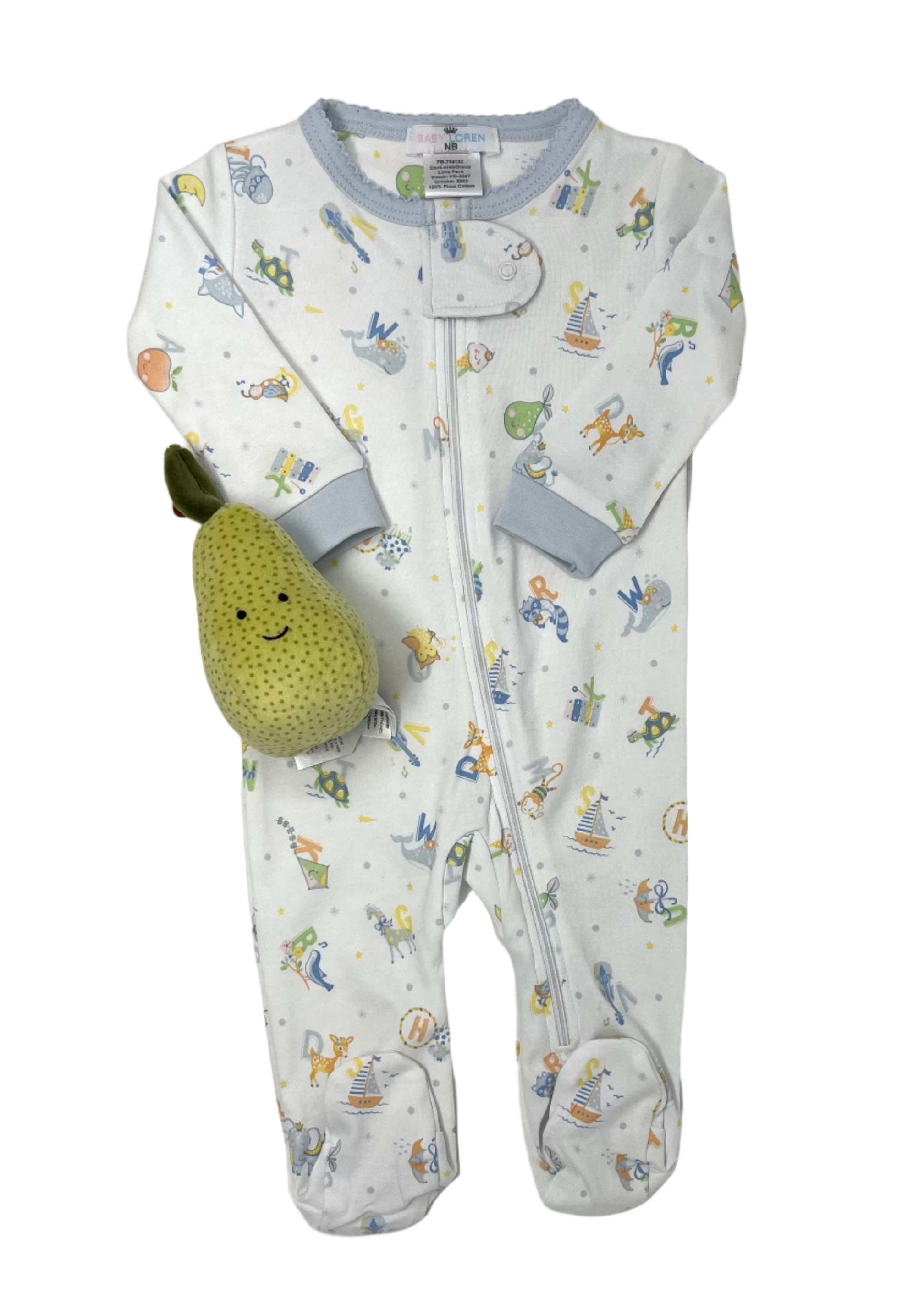 Blue ABC Baby Pima Zipper Footie Baby Sleepwear Baby Loren