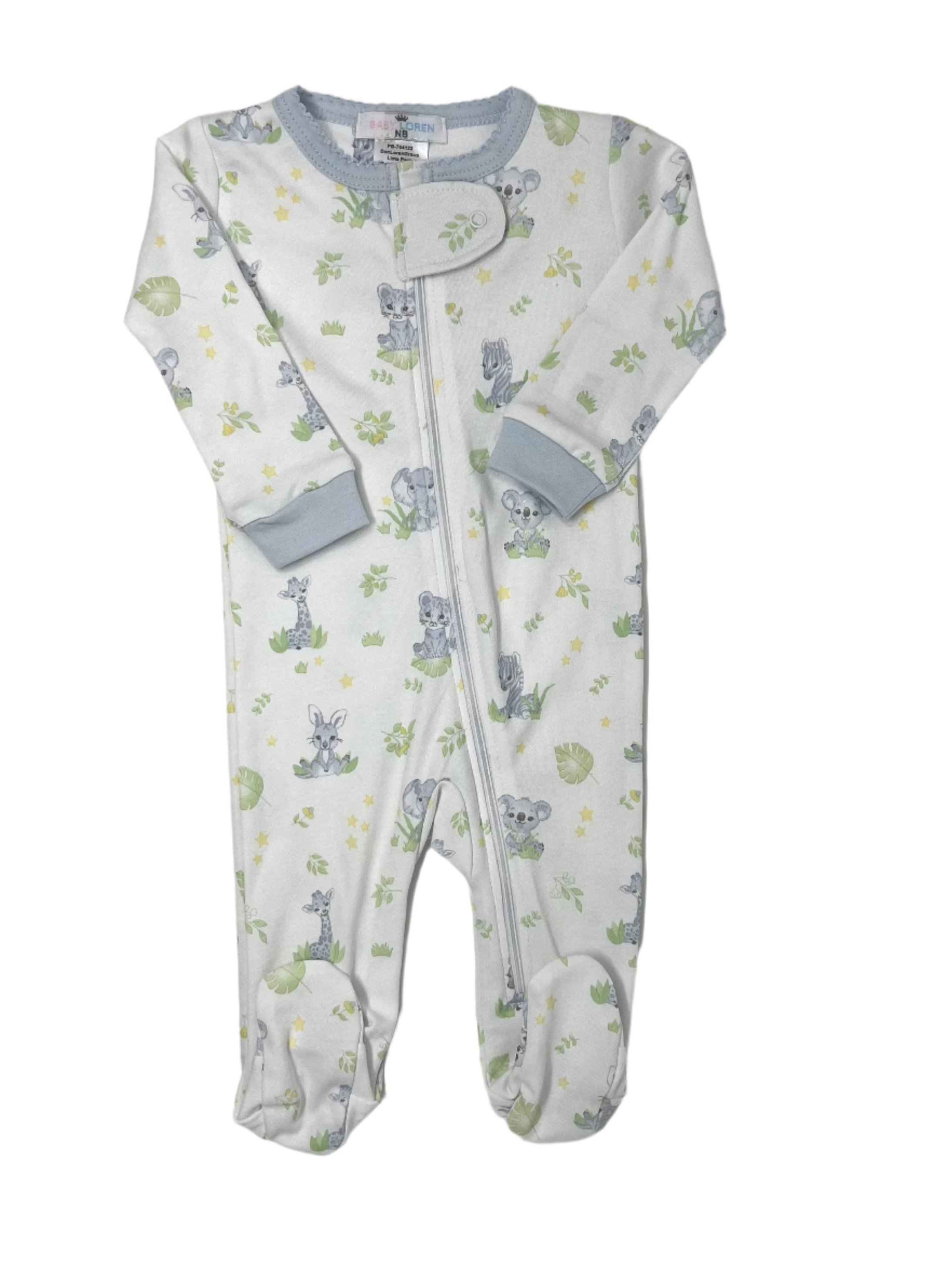 Blue Safari Baby Pima Zipper Footie Baby Sleepwear Baby Loren