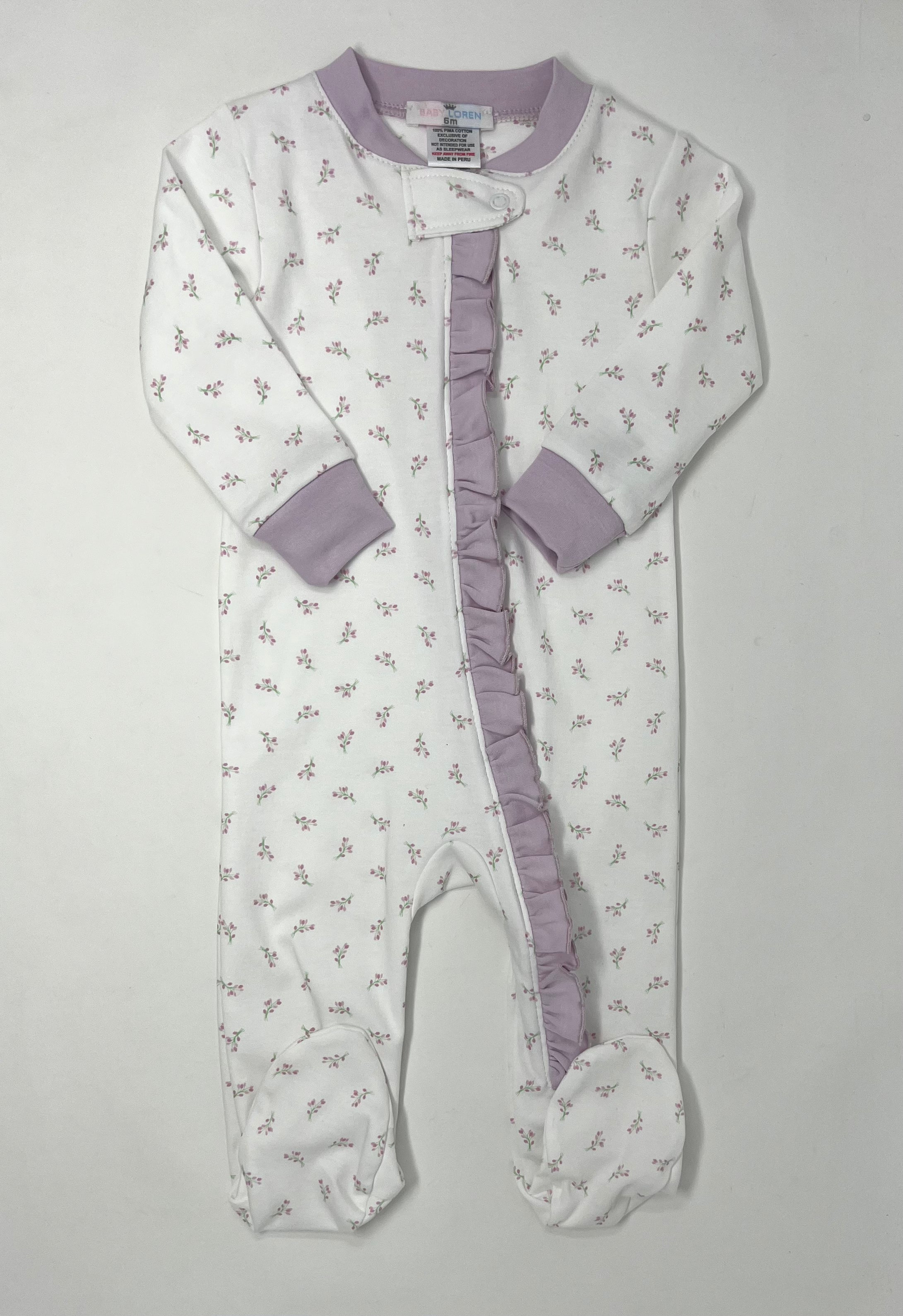 Joy Floral Pima Zipper Footie Baby Sleepwear Baby Loren