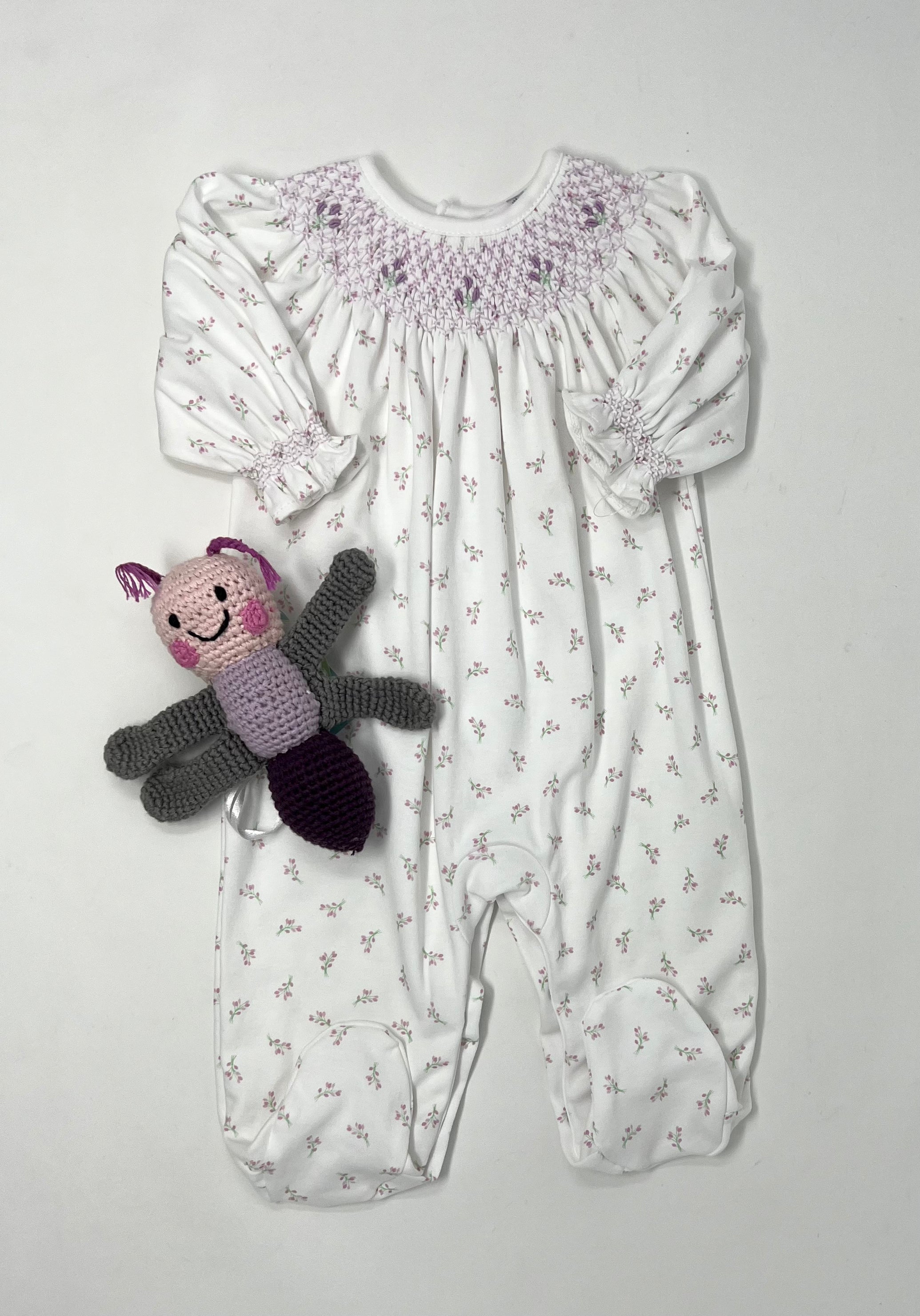Joy Floral Hand Smocked Bishop Footie Baby Sleepwear Baby Loren