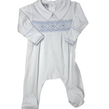 Lily & Lucas Smocked Collared Boy Footie - Lt. Blue Baby Sleepwear Magnolia Baby