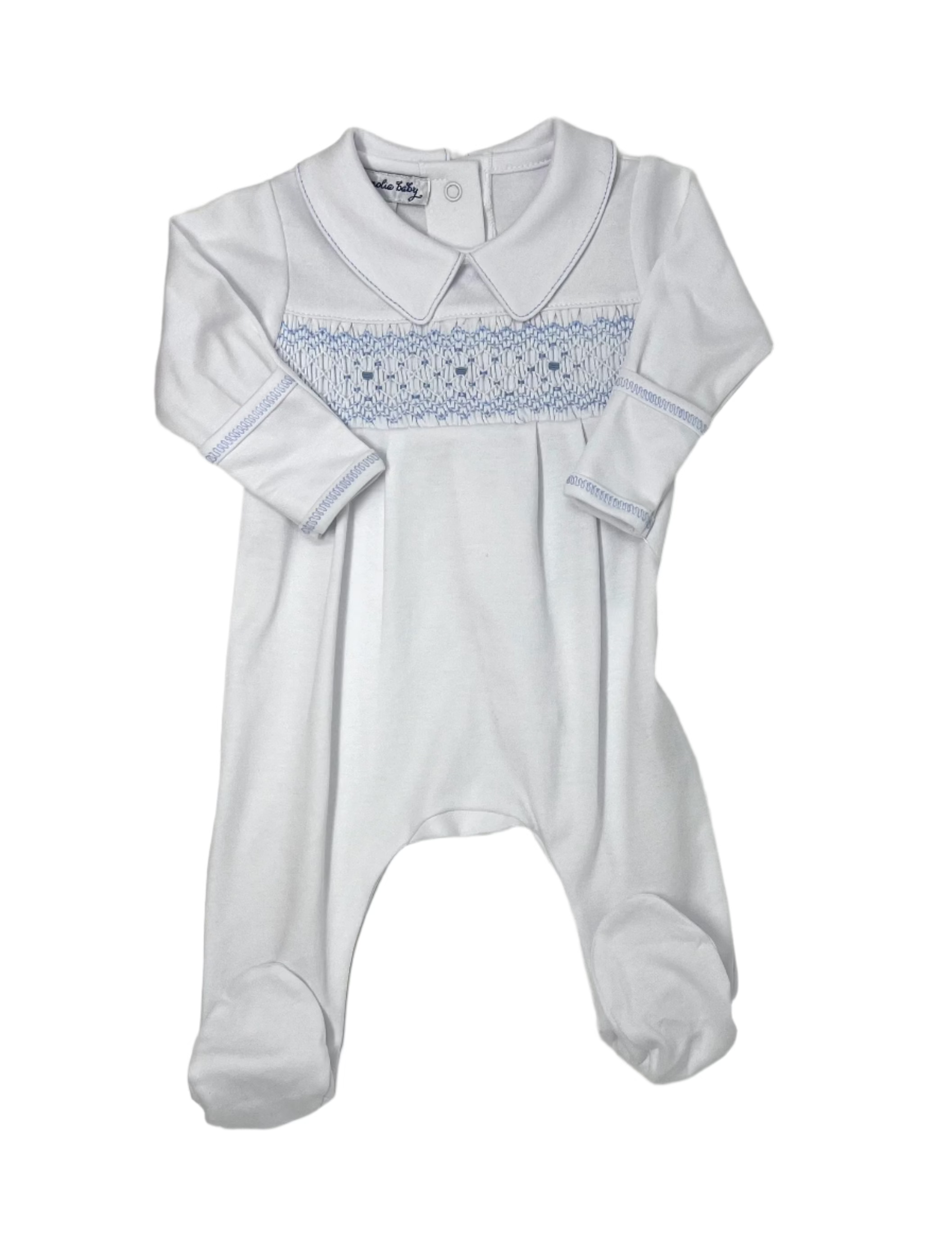 Lily & Lucas Smocked Collared Boy Footie - Lt. Blue Baby Sleepwear Magnolia Baby