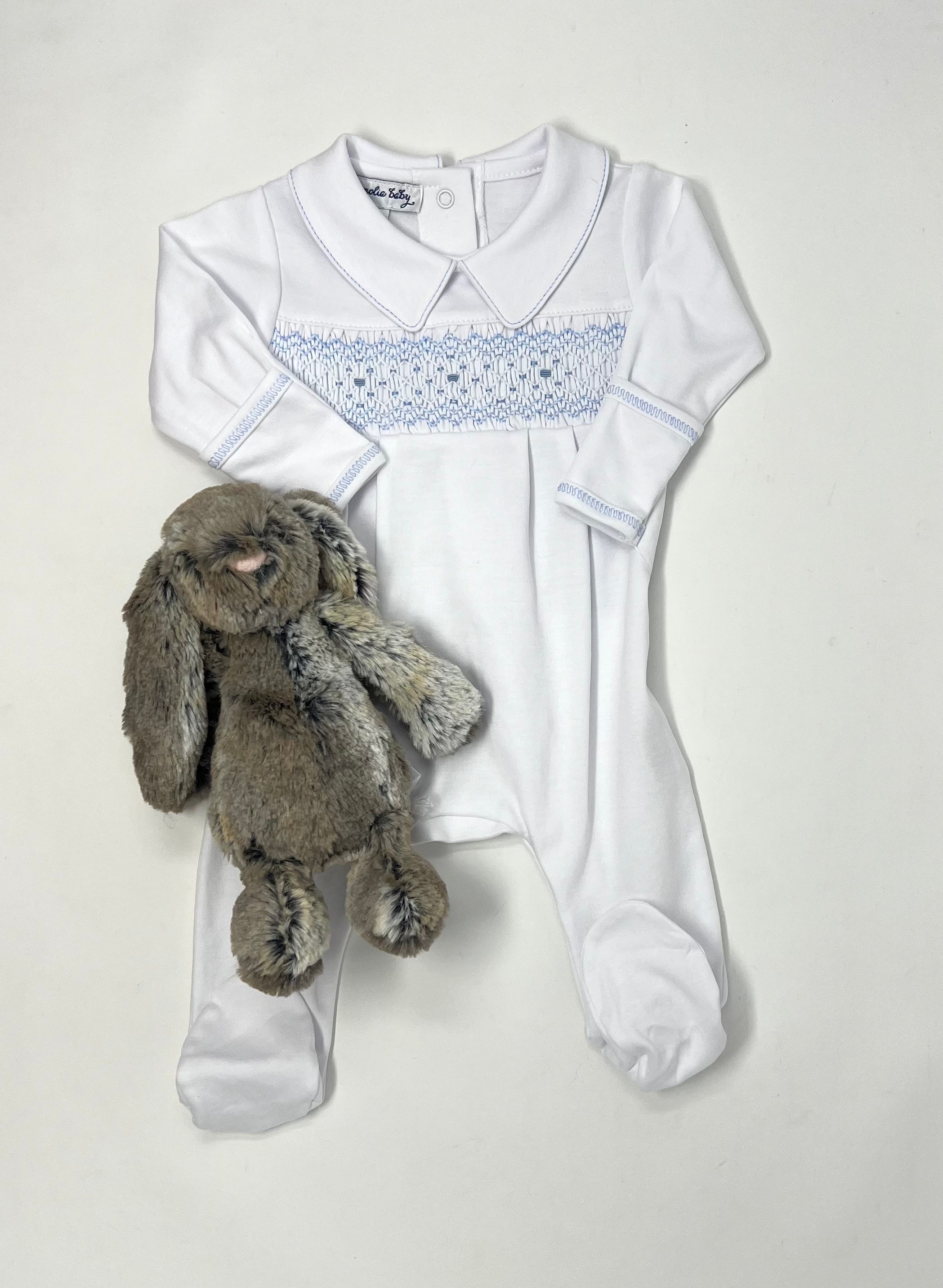 Lily & Lucas Smocked Collared Boy Footie - Lt. Blue Baby Sleepwear Magnolia Baby