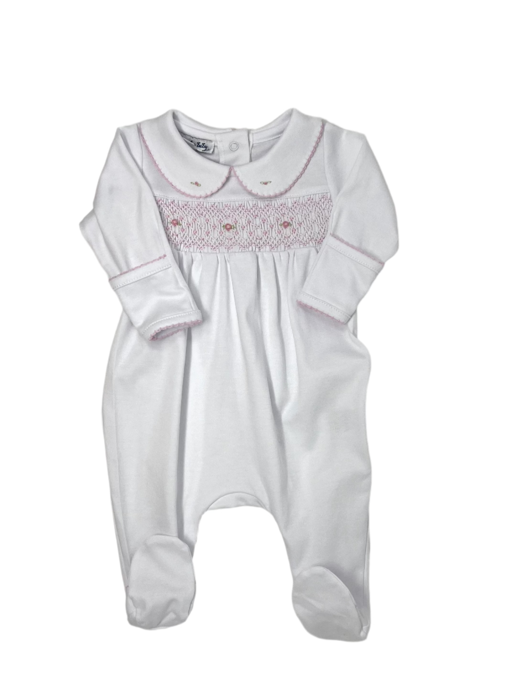Lily & Lucas Smocked Collared Girl Footie - Pink Baby Sleepwear Magnolia Baby