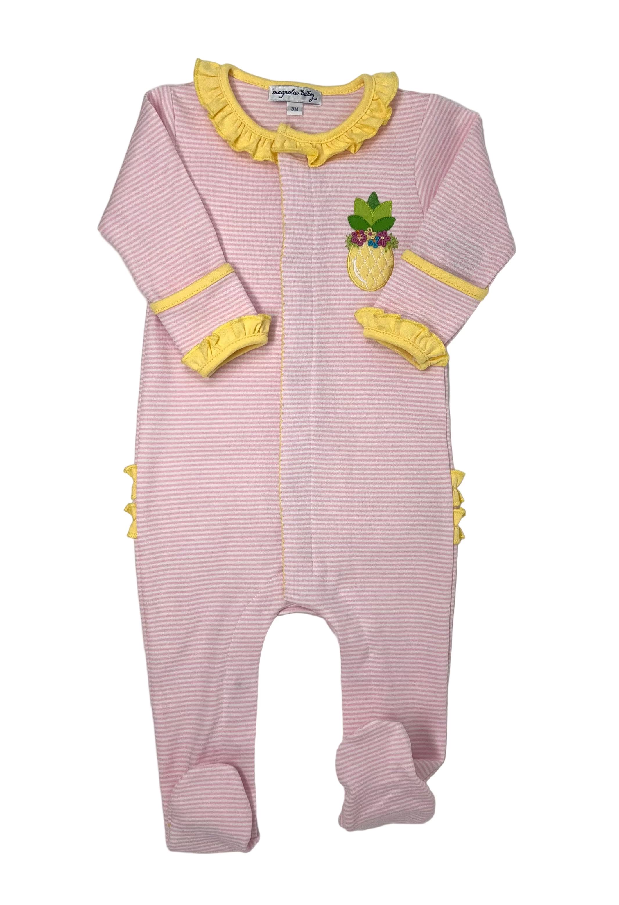 Tropical Pineapple Ruffle Footie - Pink Baby Sleepwear Magnolia Baby