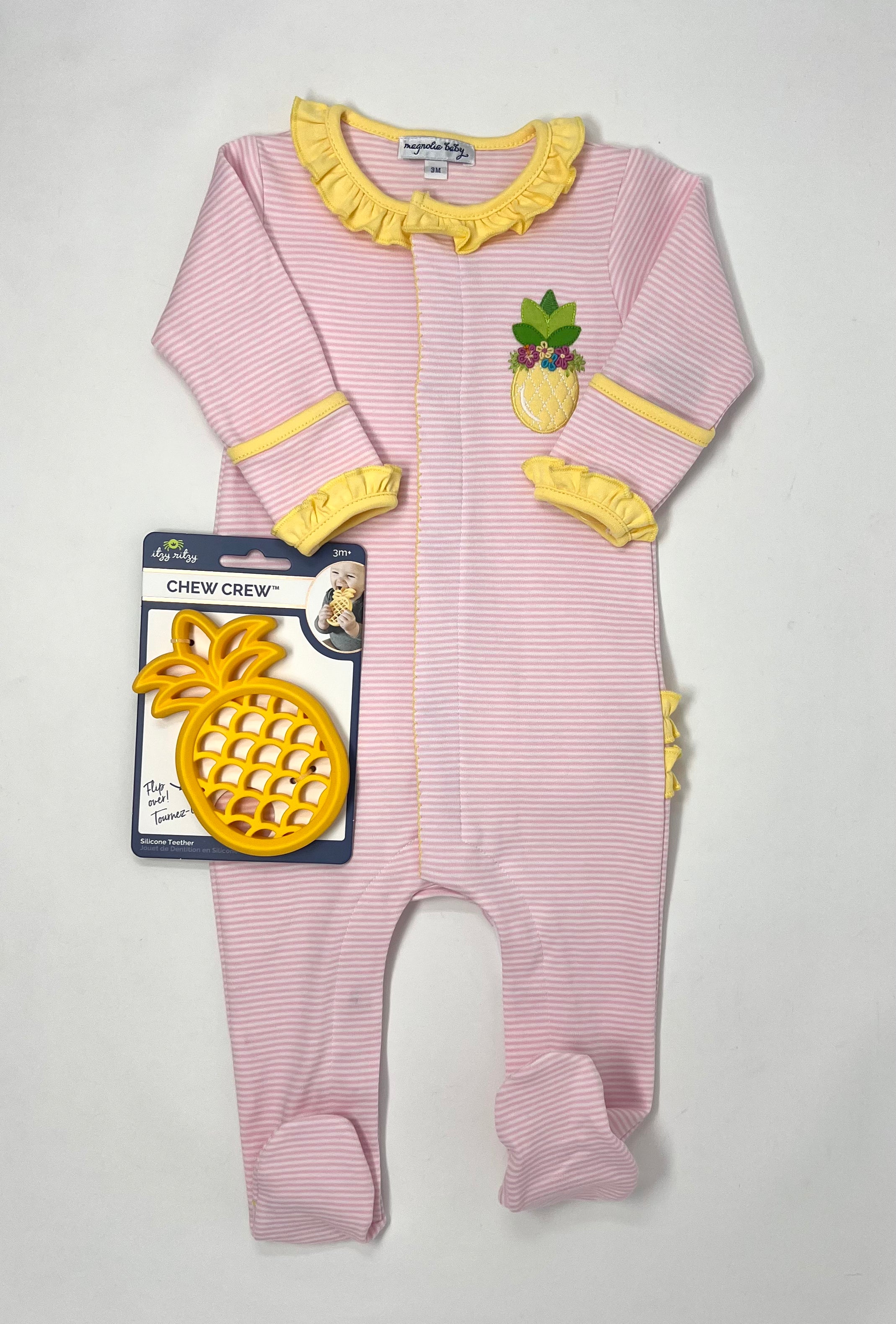 Tropical Pineapple Ruffle Footie - Pink Baby Sleepwear Magnolia Baby