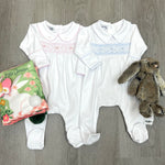 Lily & Lucas Smocked Collared Boy Footie - Lt. Blue Baby Sleepwear Magnolia Baby