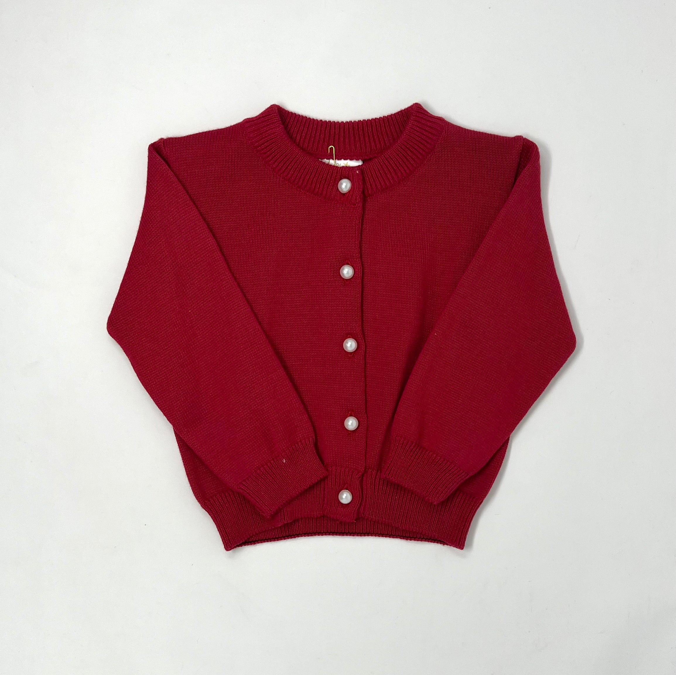 Pearl Button Cardigan - Red Girls Sweaters + Sweatshirts Dolce Gaccia