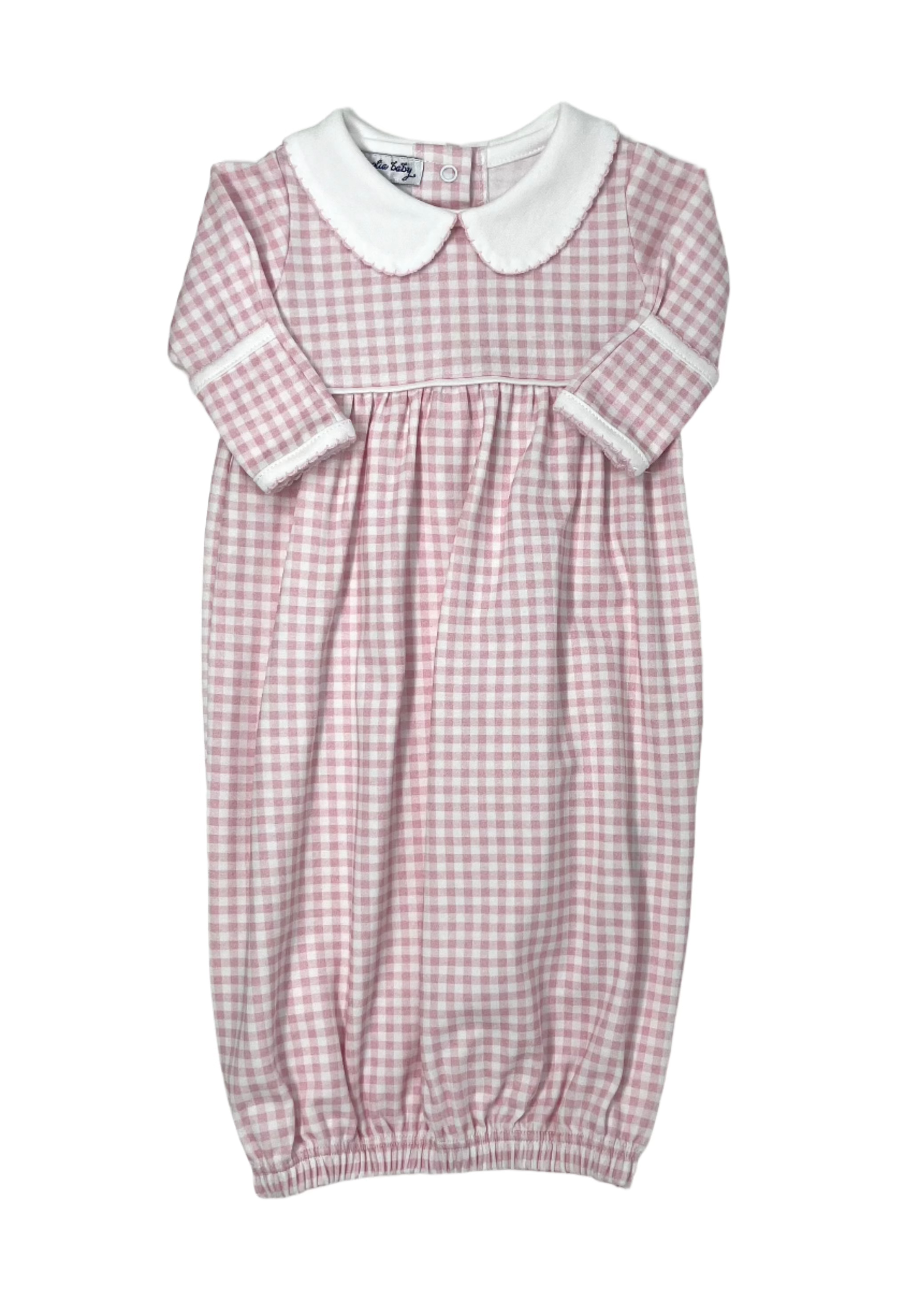 Mini Checks Collared Gathered Gown - Pink Baby Sleepwear Magnolia Baby