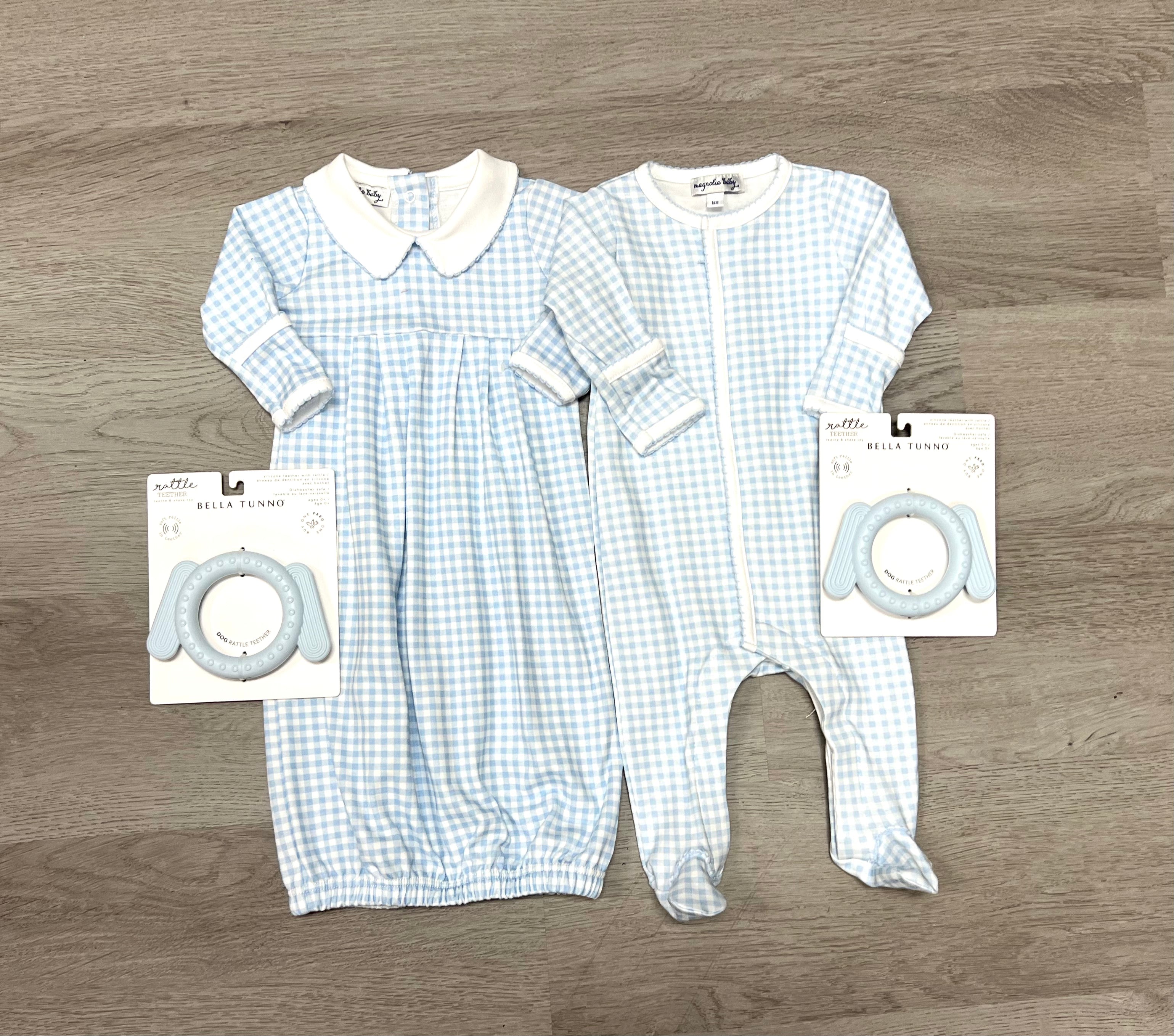 Mini Checks Footie - Lt. Blue Baby Sleepwear Magnolia Baby