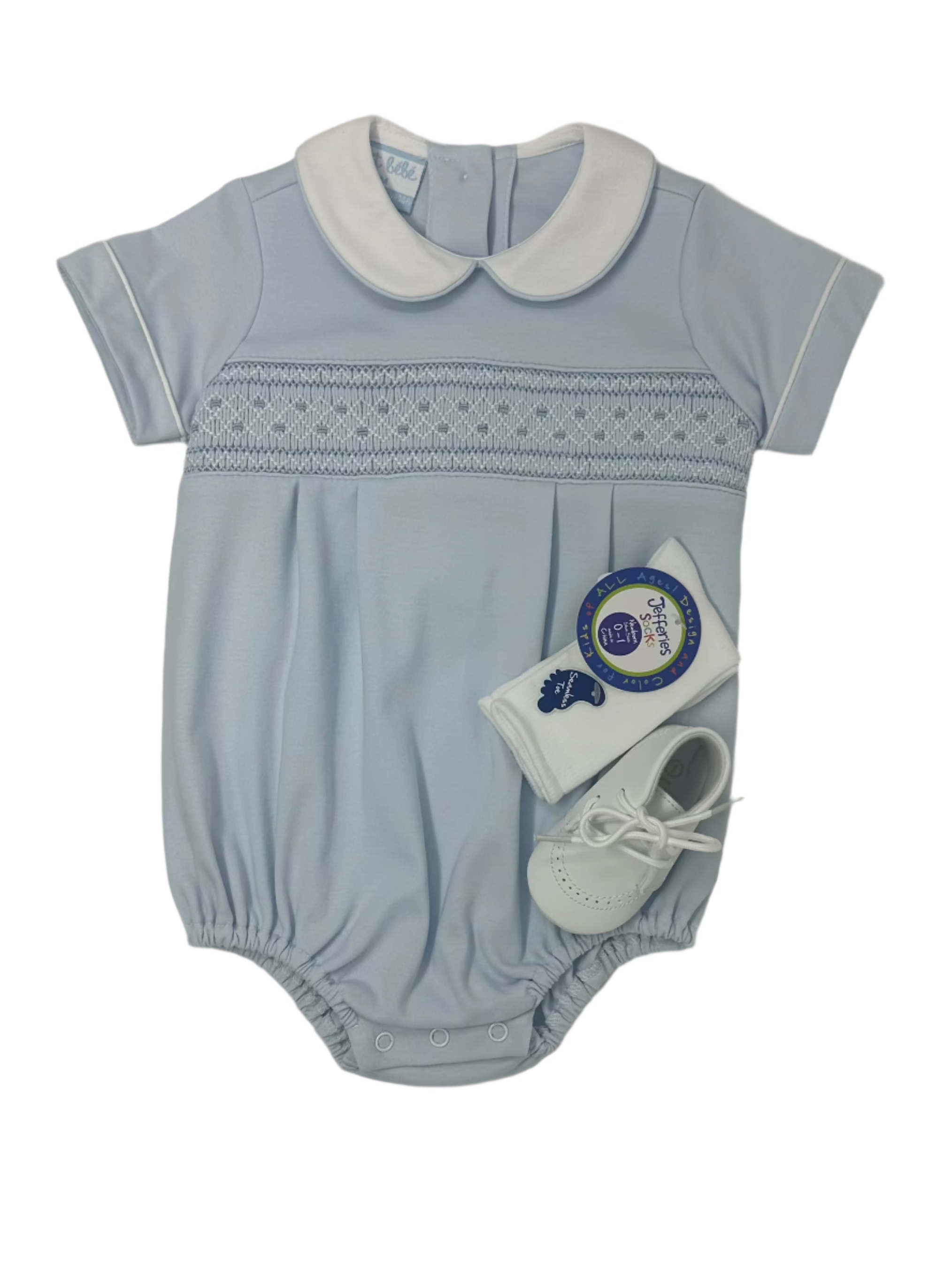 Marcos Knit Boy's Short Bubble - Lt. Blue Boys Bubbles + Rompers Petit Bebe