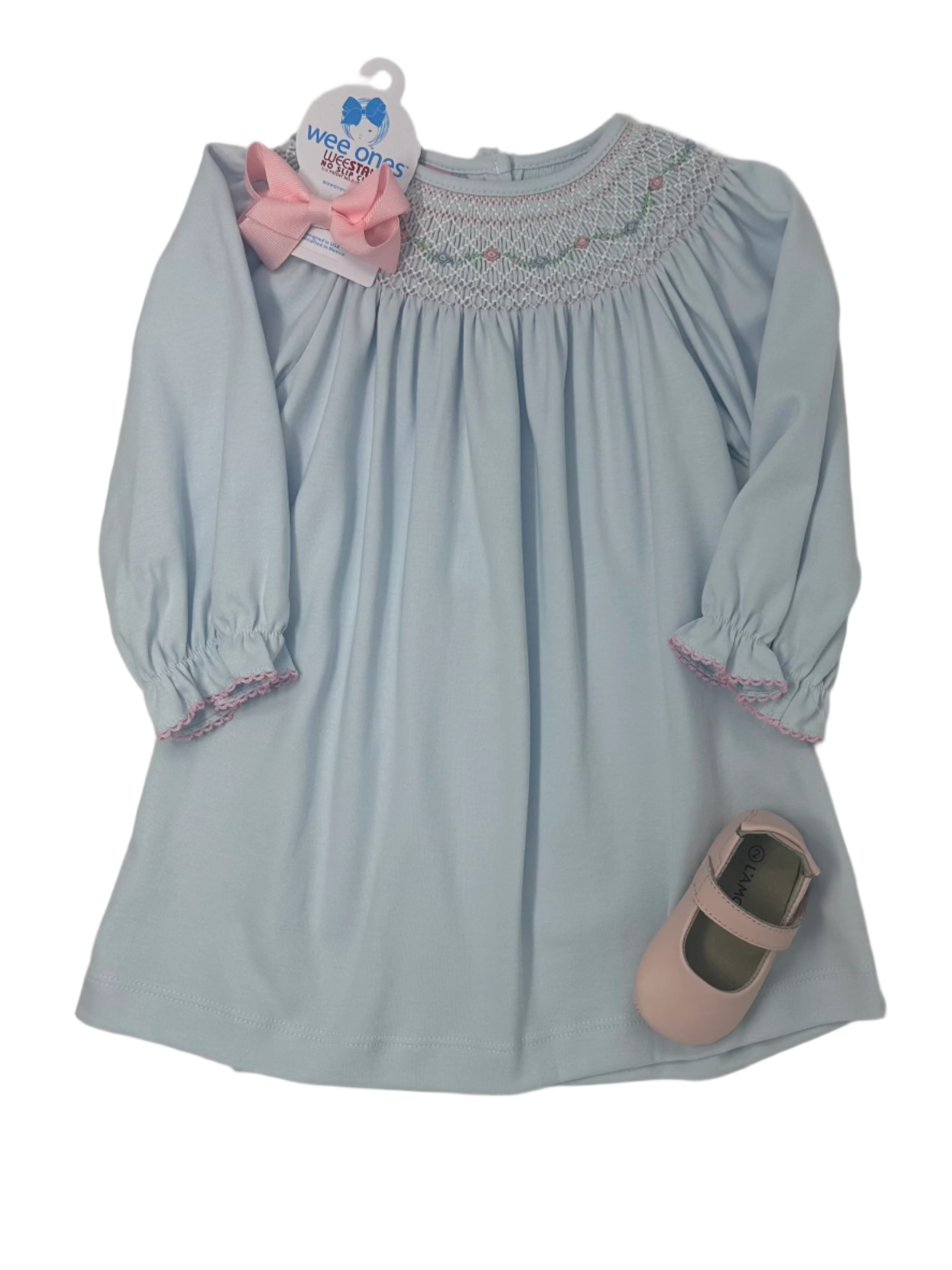 Mery Dress - Lt. Blue Knit Bishop Girls Occasion Dresses Petit Bebe