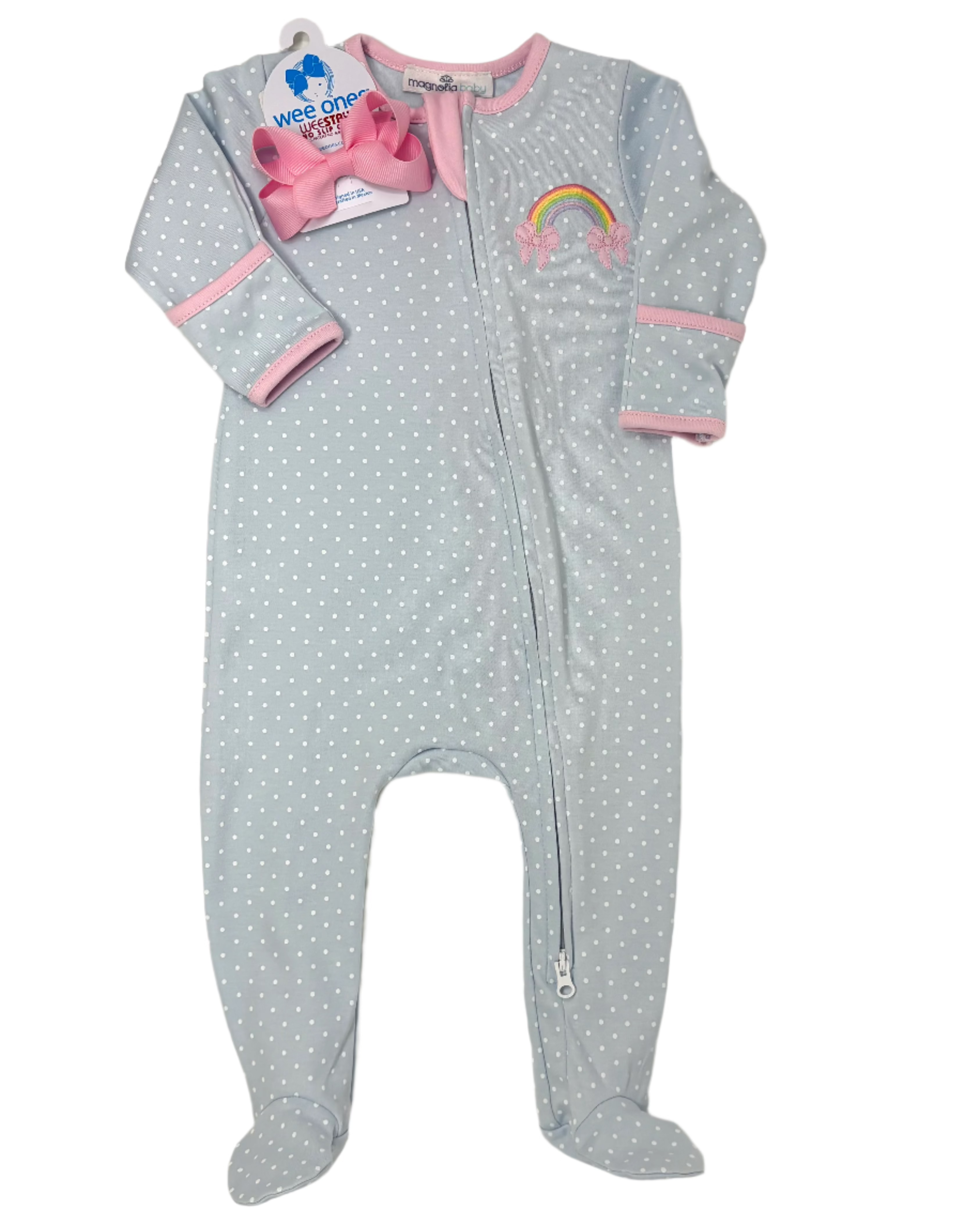 Rainbow Wishes Applique Zipper Footie Baby Sleepwear Magnolia Baby