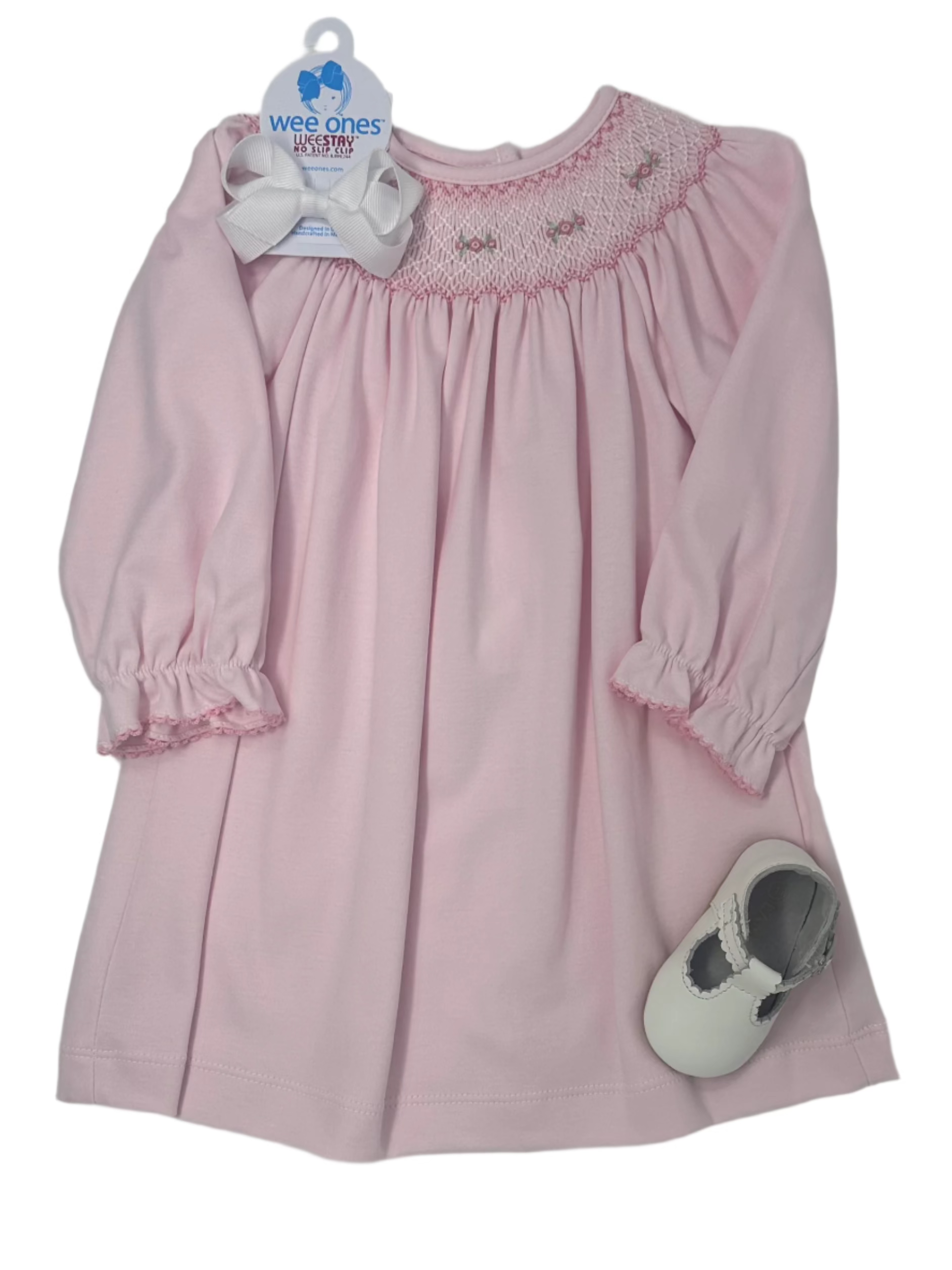 Rose Dress - Pink Knit Bishop Girls Occasion Dresses Petit Bebe