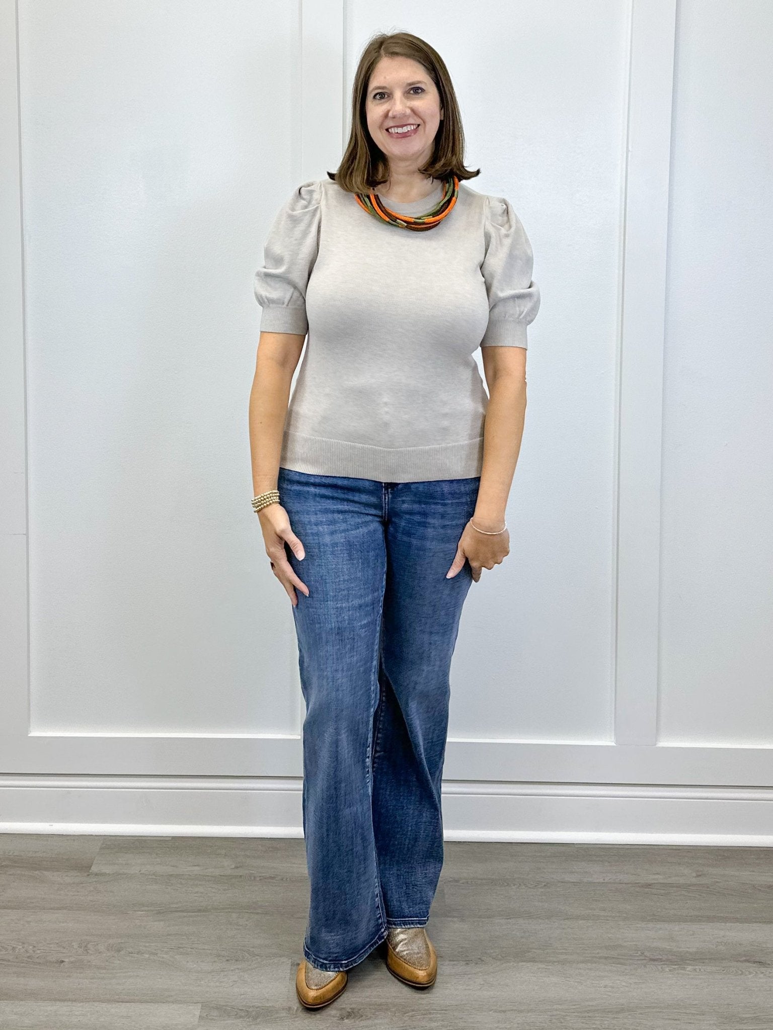 Alexandra Puff Sleeve Sweater - Heather Mocha - Sugar Babies Children's Boutique/Meg's Shoppe