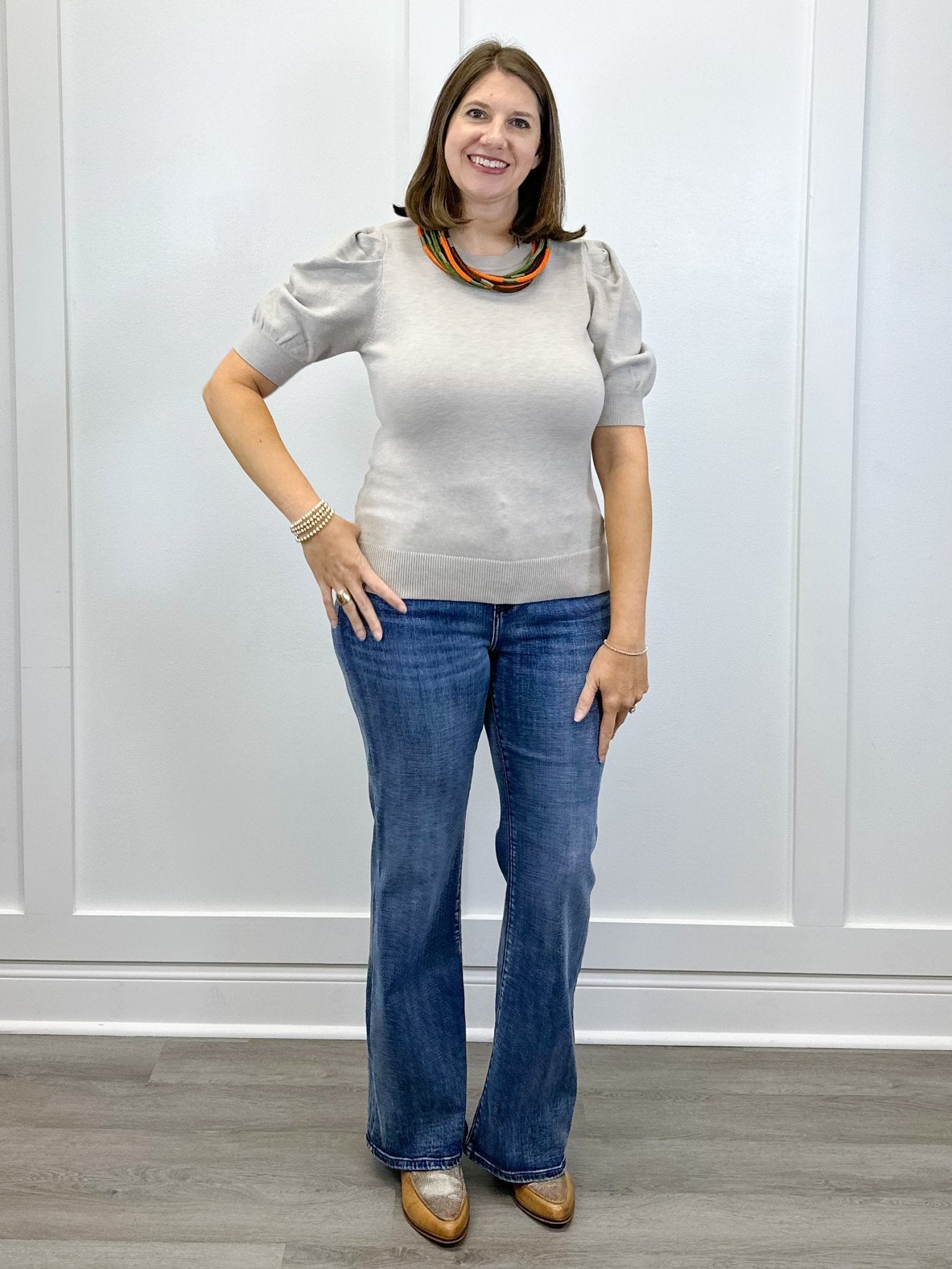 Alexandra Puff Sleeve Sweater - Heather Mocha - Sugar Babies Children's Boutique/Meg's Shoppe