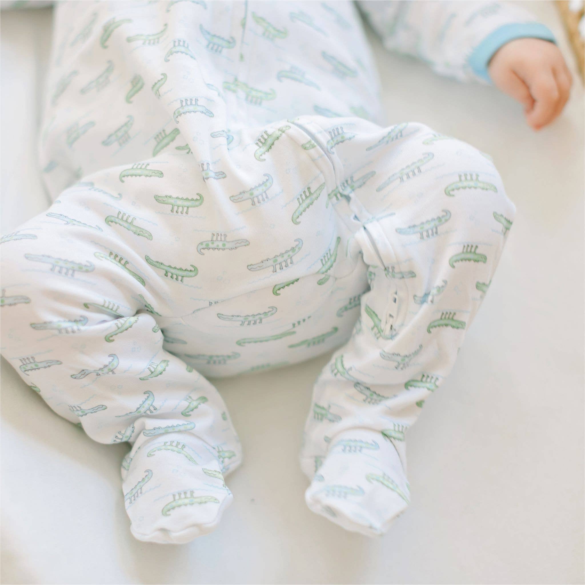 Alligator Pie Print Zip Footie - Light Blue Baby Sleepwear Magnolia Baby