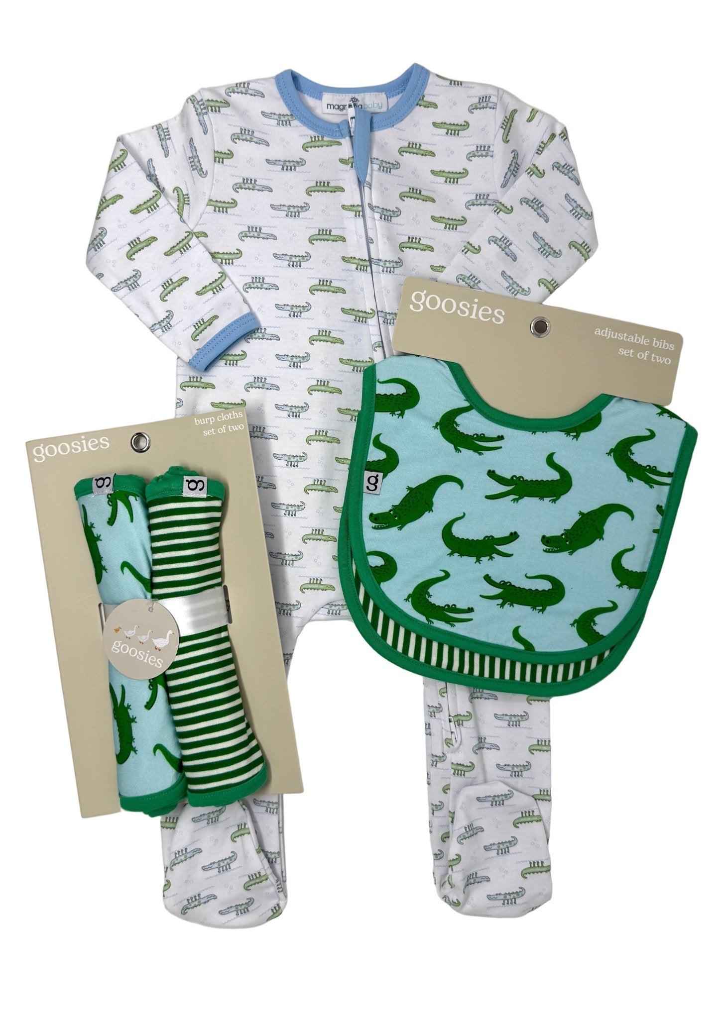 Alligator Pie Print Zip Footie - Light Blue Baby Sleepwear Magnolia Baby