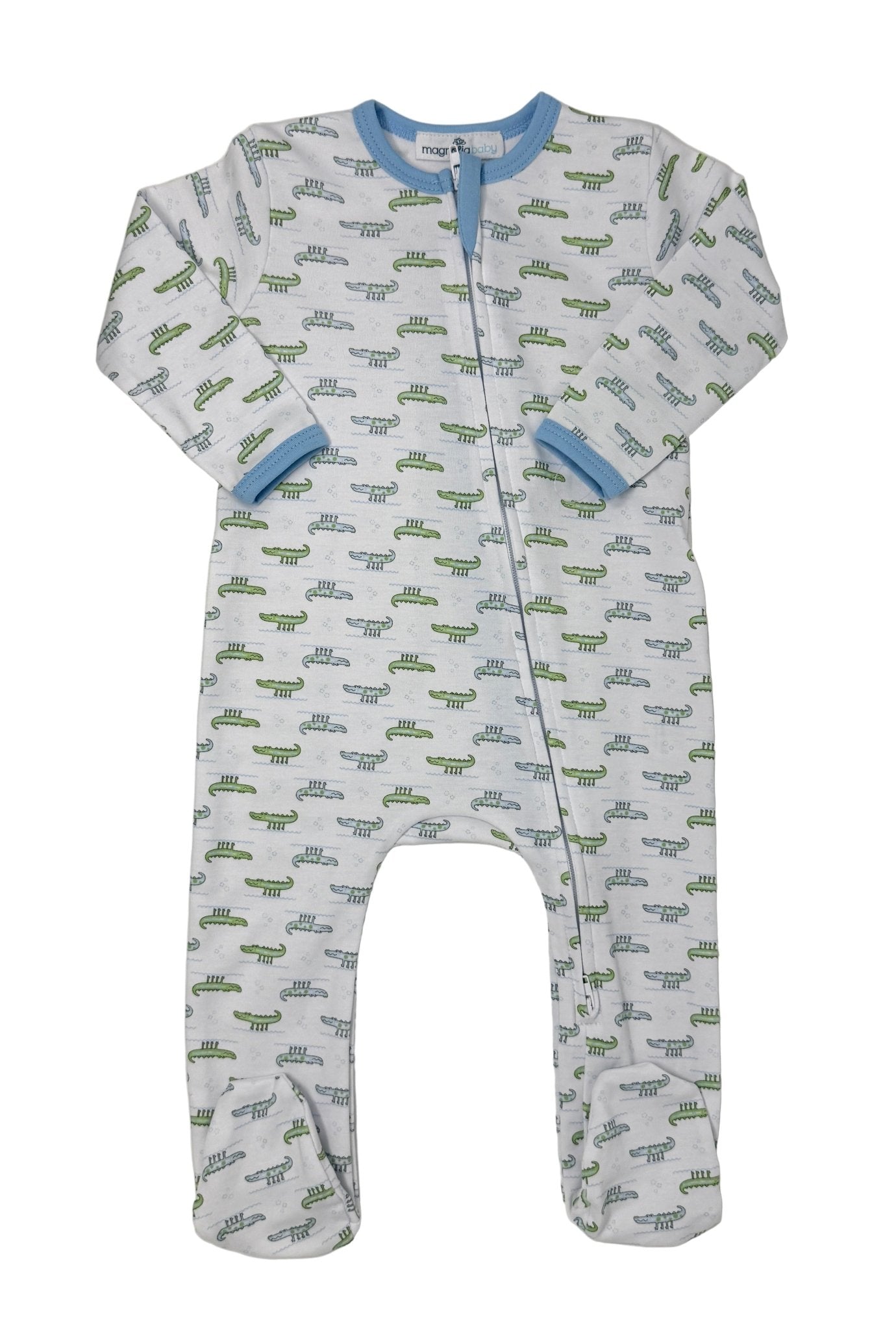 Alligator Pie Print Zip Footie - Light Blue Baby Sleepwear Magnolia Baby