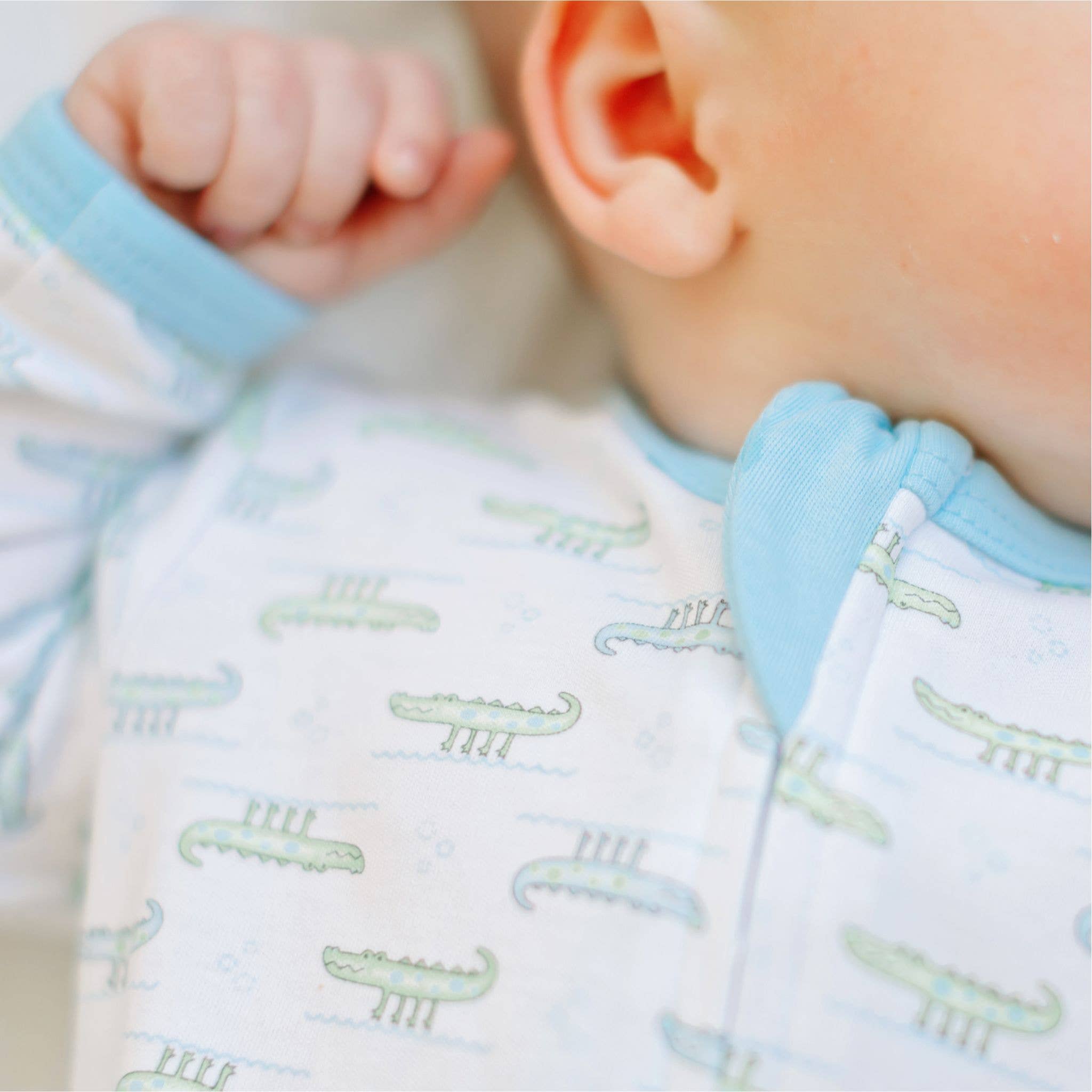 Alligator Pie Print Zip Footie - Light Blue Baby Sleepwear Magnolia Baby
