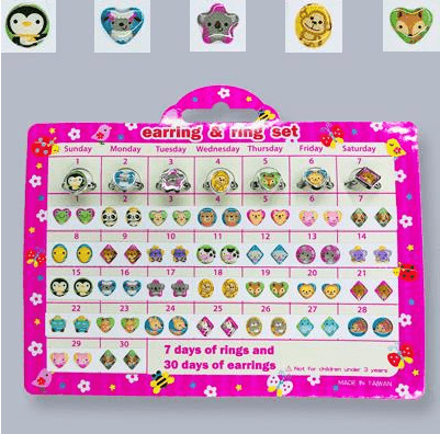 Animal Earring Stick On & Ring Set Kids Jewelry Jeanine's Enterprises
