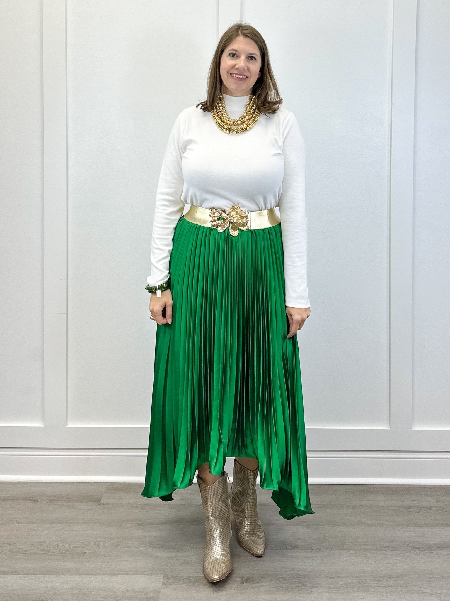 Asymmetrical Midi Skirt - Emerald Green Skirts FATE