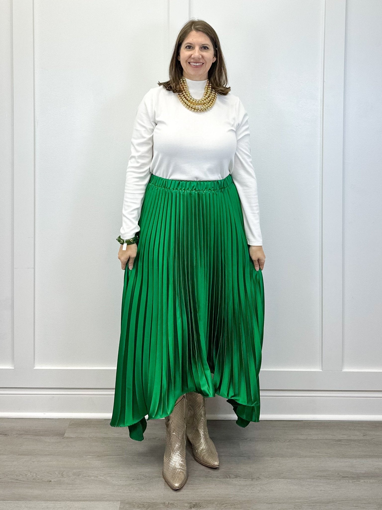 Asymmetrical Midi Skirt - Emerald Green Skirts FATE