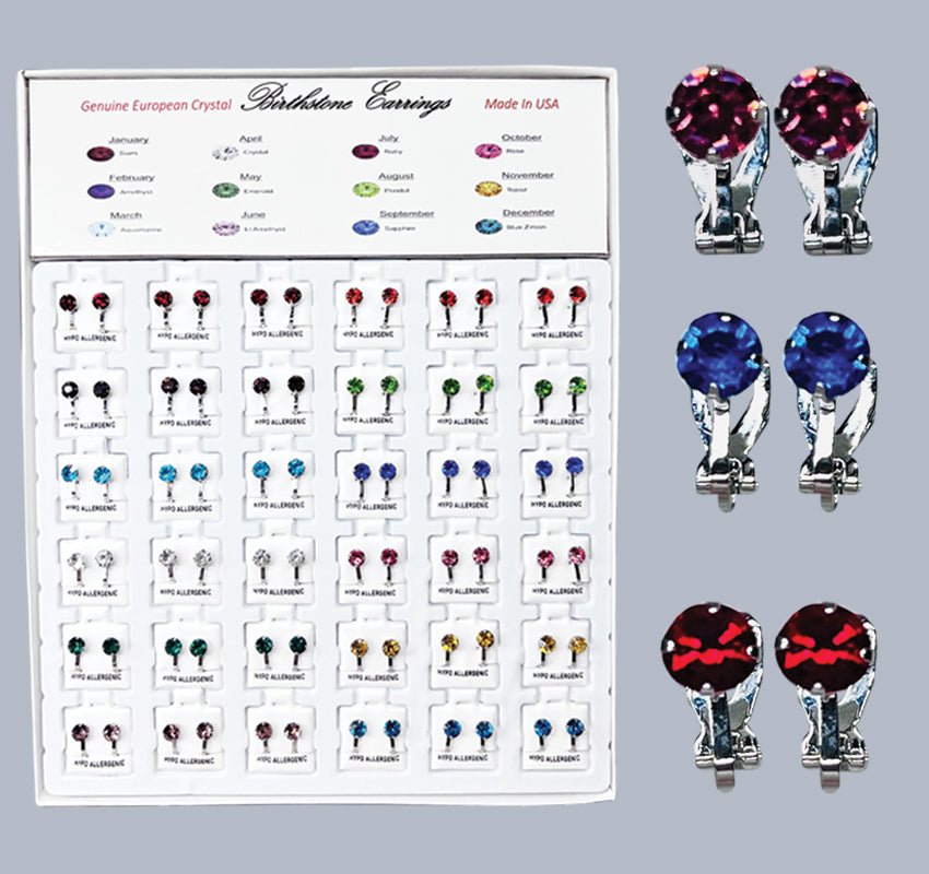 Austrian Crystal Birthstone Clip - On Earrings Toys Jeanine's Enterprises